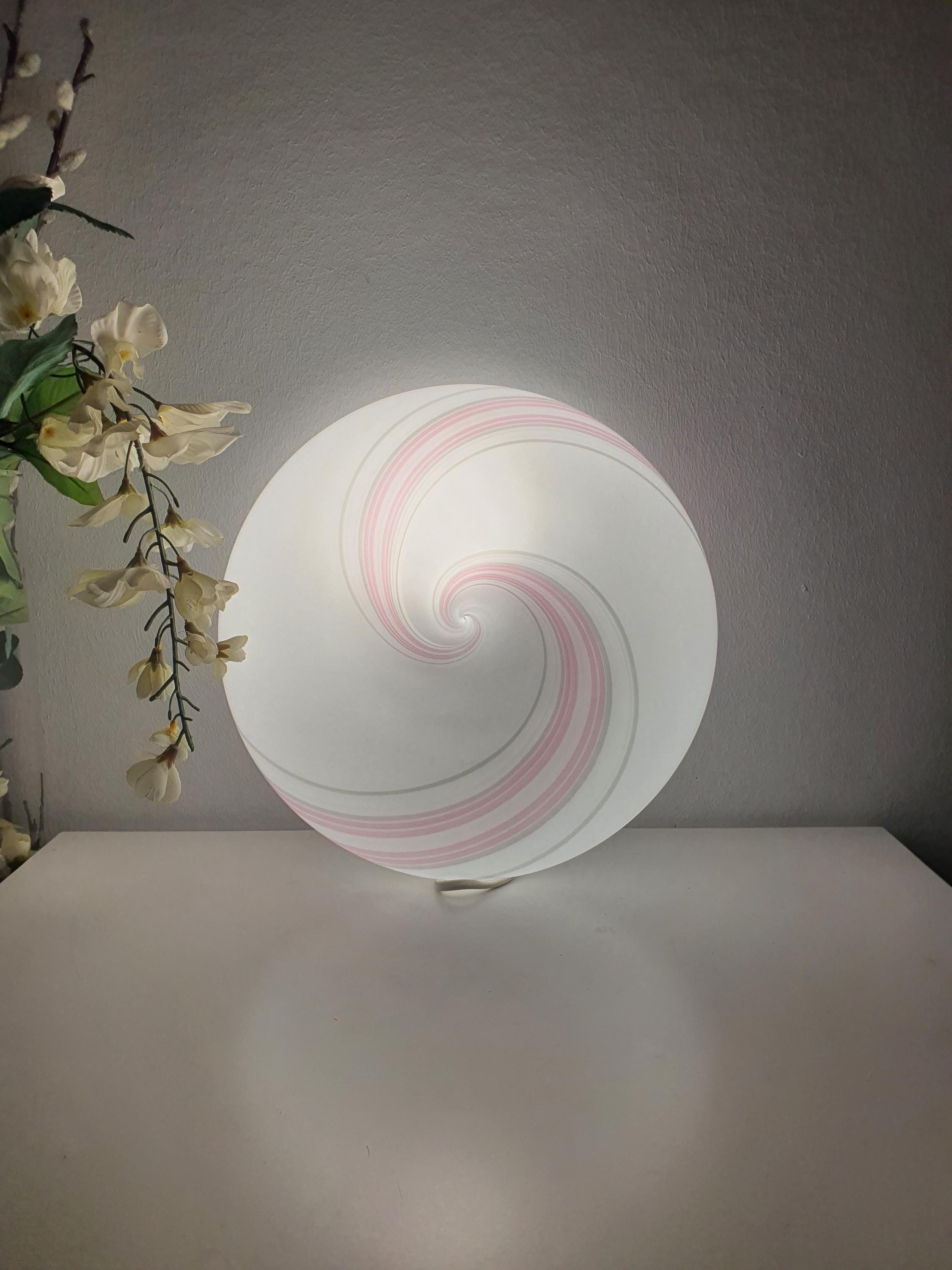 Vintage Murano glass white pink grey swirl flush mount or sconce