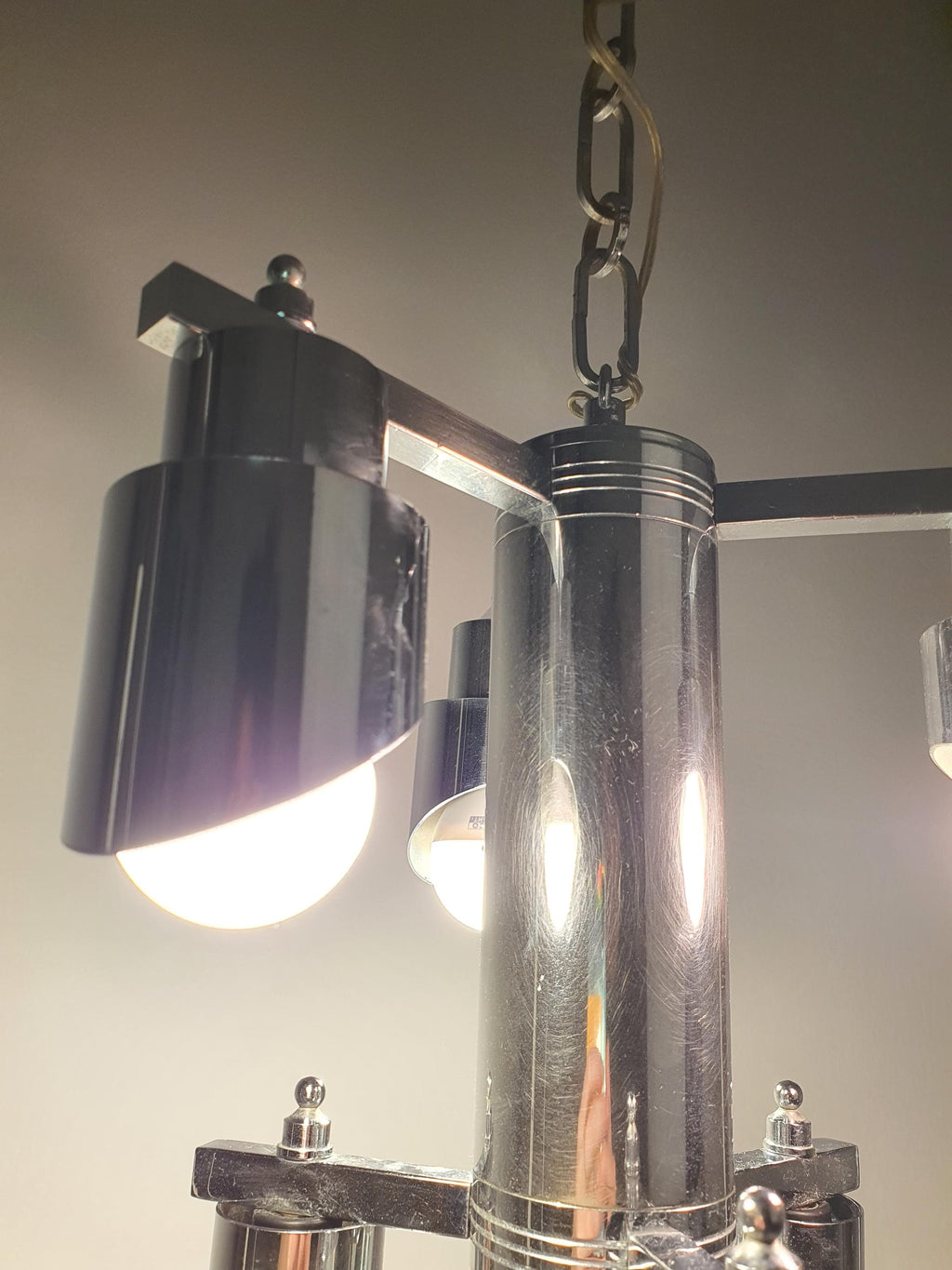 Space Age 6-Arm Small Chandelier | Chrome | Attr. Gaetano Sciolari | Mid-Century Modern Lighting