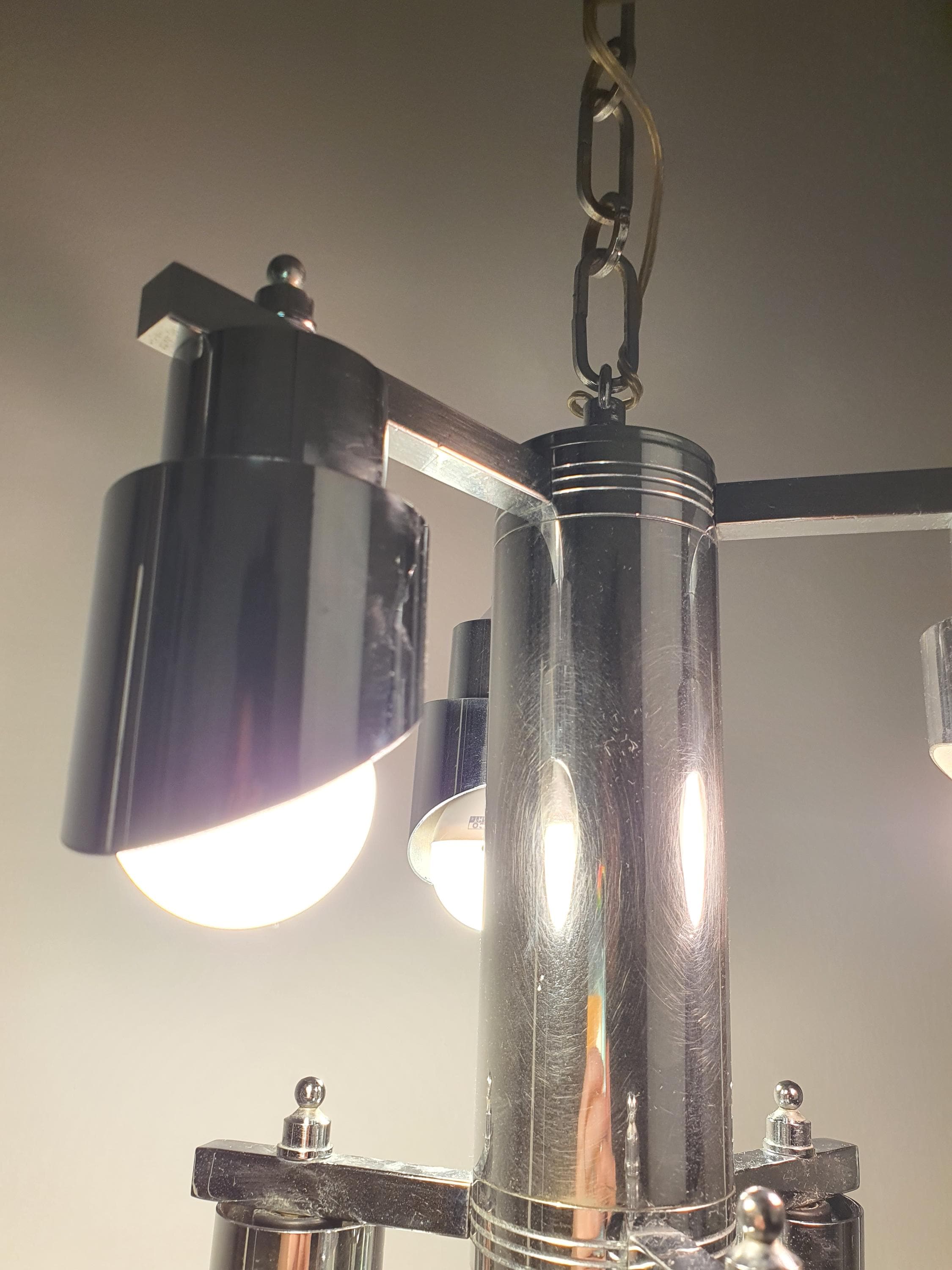 小型 Space Age 六臂吊灯 | 镀铬 | 归属 Gaetano Sciolari | 中世纪现代风格