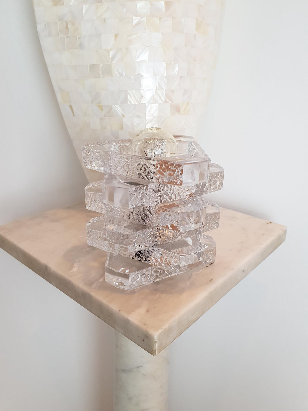 Vintage Peill & Putzler Glass Cube Table Lamp: 1970s German Modernist Lighting
