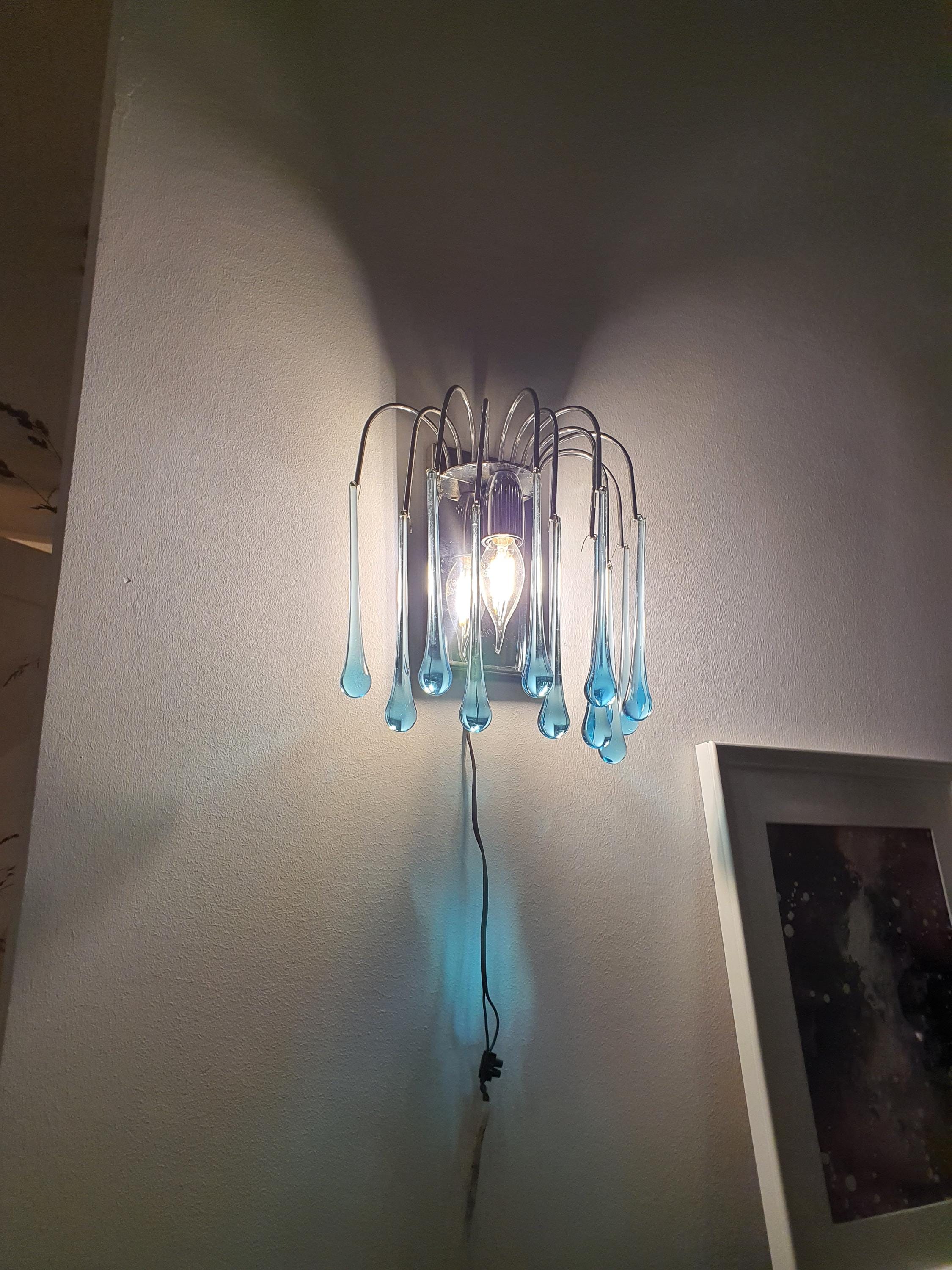 Vintage Murano Glass Teardrop Sconce: Blue Waterfall Light Fixture