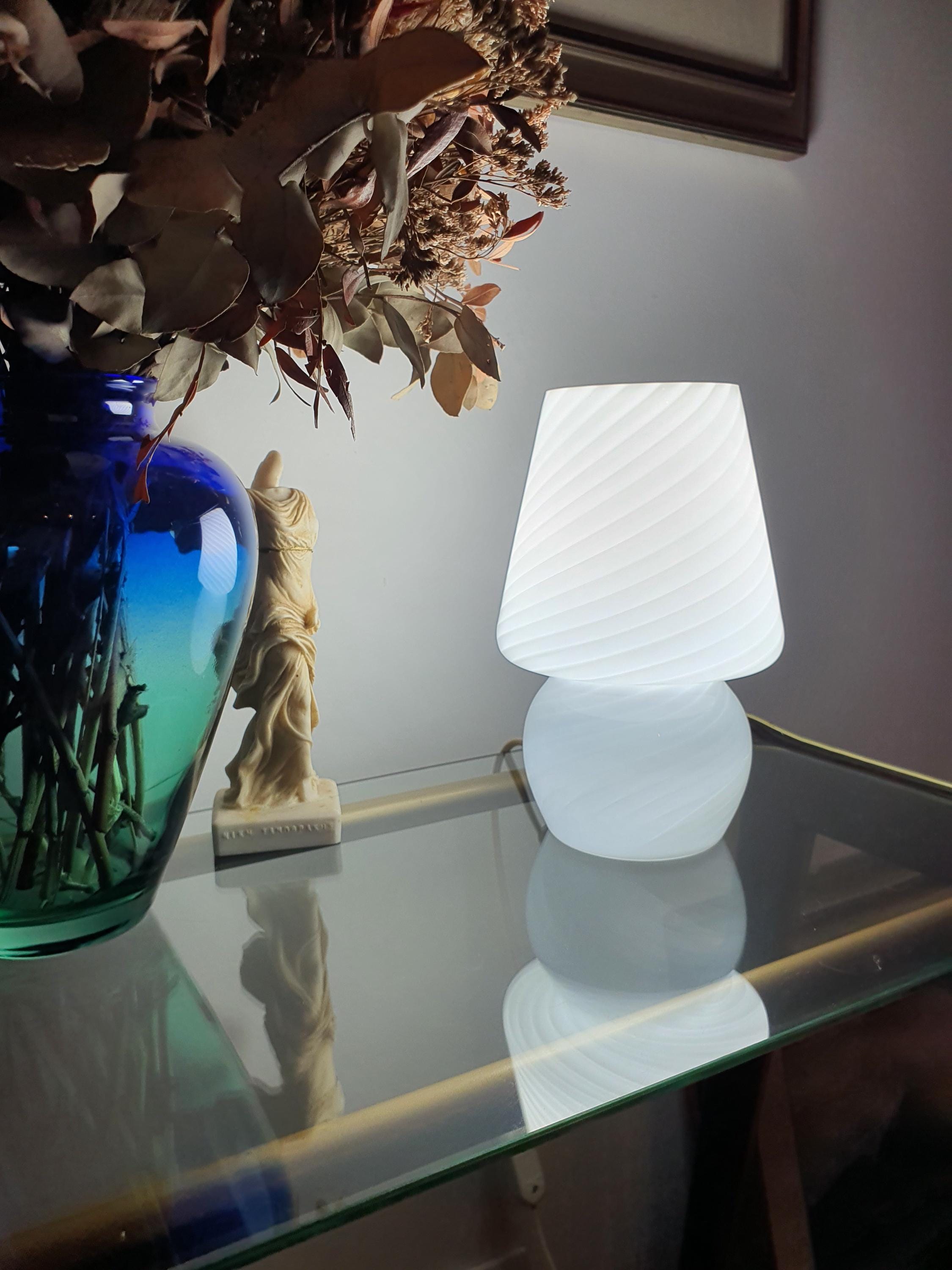 Vintage Murano Glass Mushroom Lamp: Mid-Century Modern White Swirl