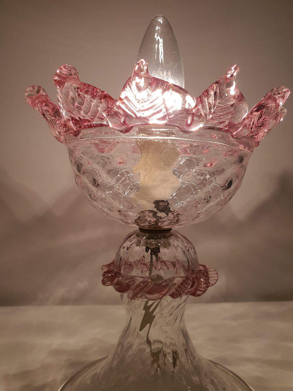 Vintage Murano Glass Tulip Table Lamp: Pink Floral Bedside Light