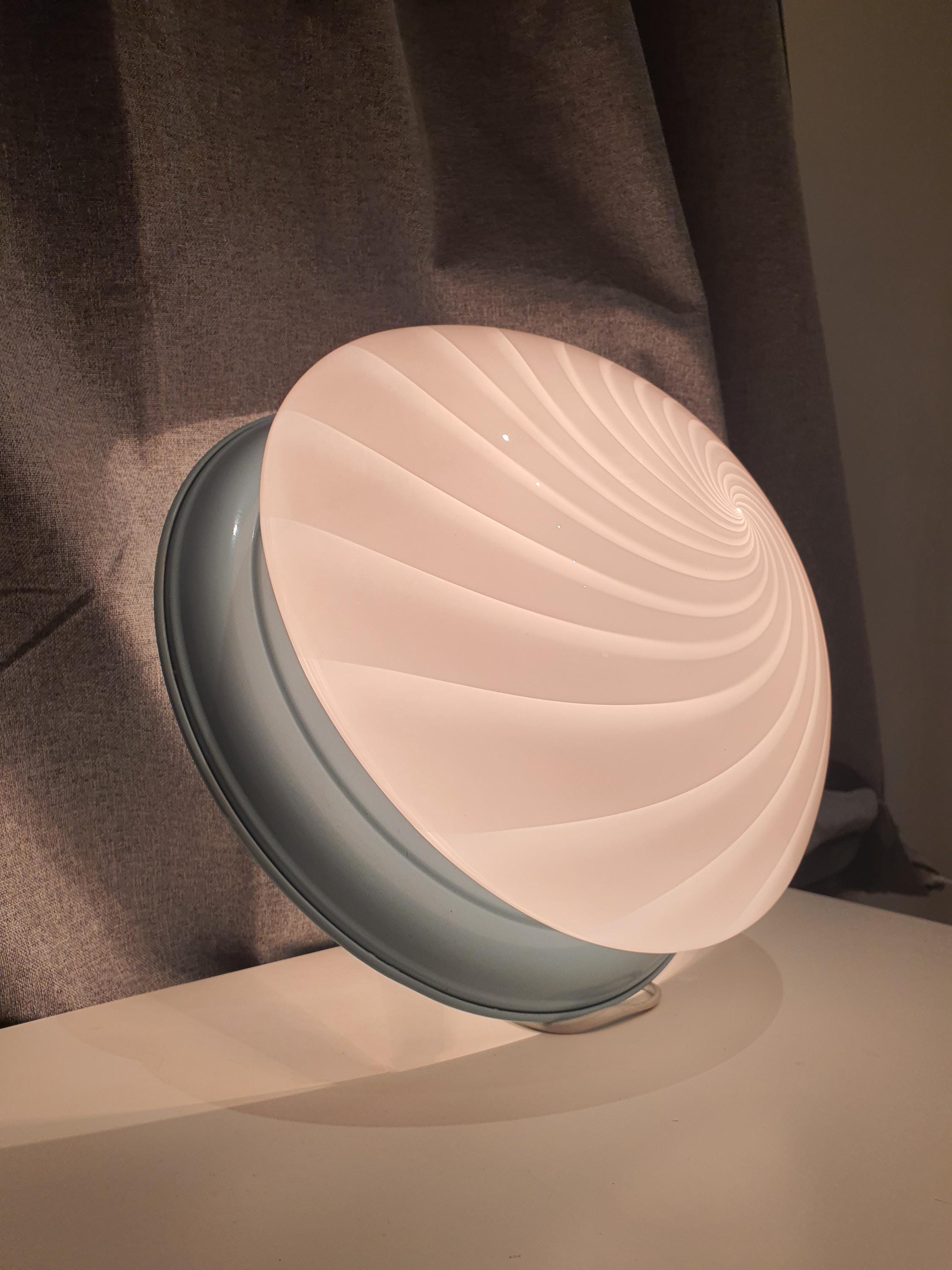 Vintage Murano Glass Swirl Flush Mount Light: White on Blue