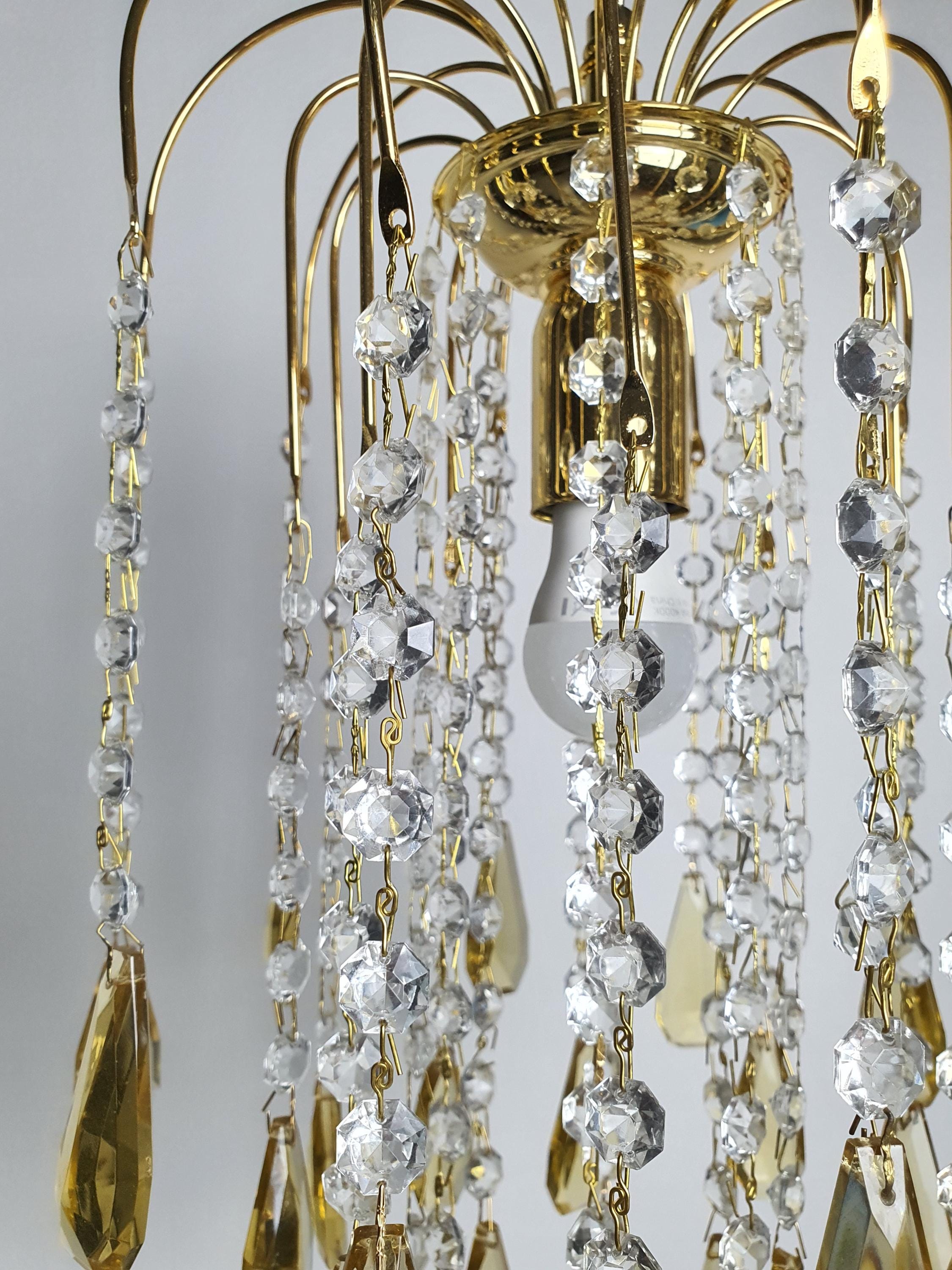 小型复古蜂蜜黄色水滴吊灯 | Hollywood Regency 金色风格