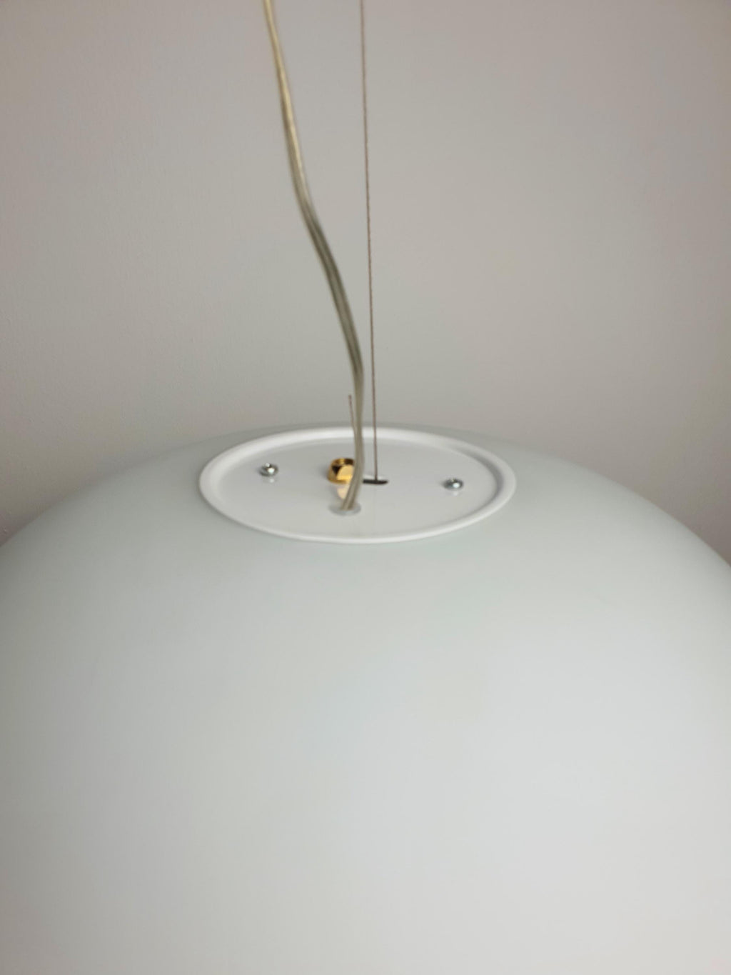 Satin opaline glass globe pendant — pure spherical geometry, contemporary interior