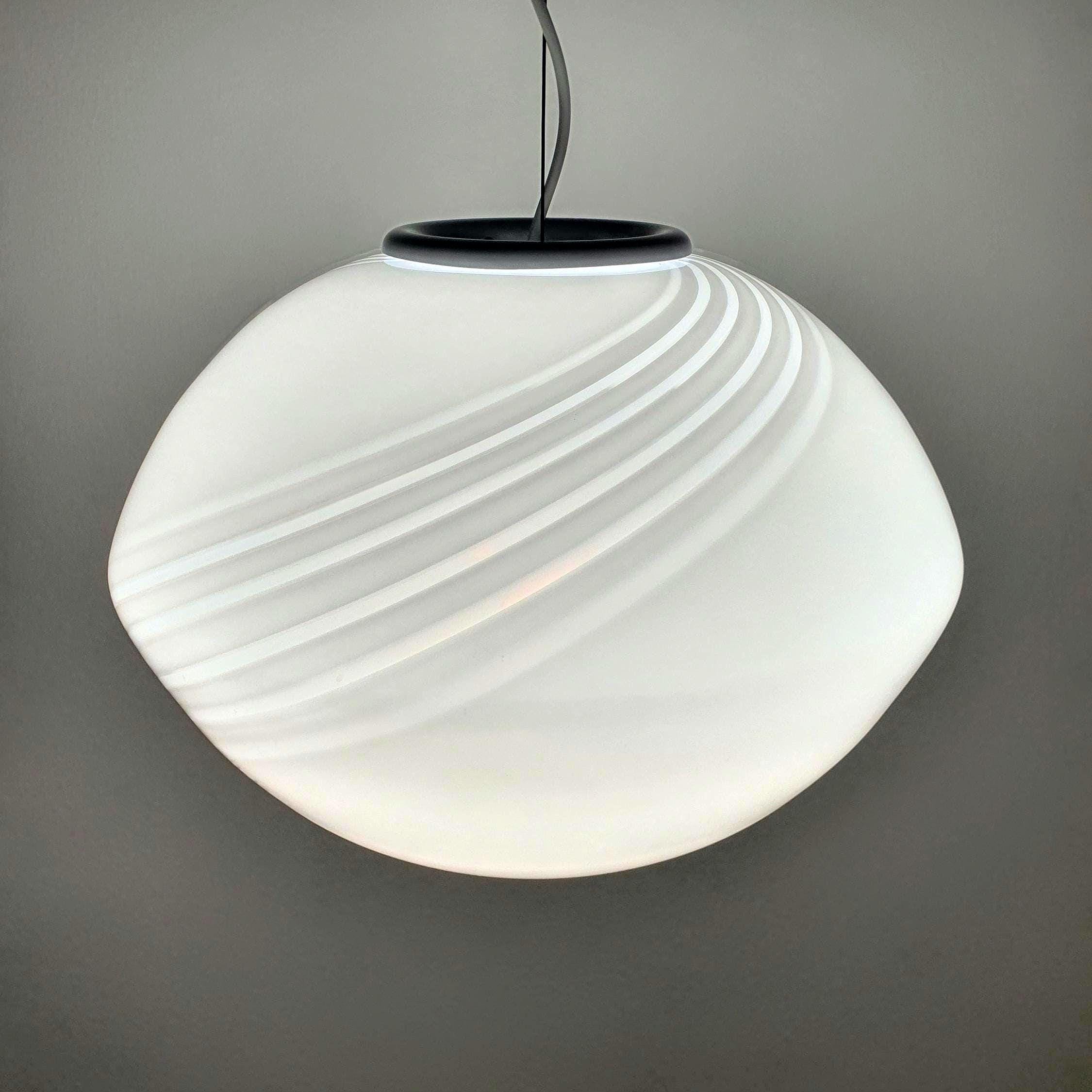 Murano glass white swirl globe pendant light handcrafted sphere
