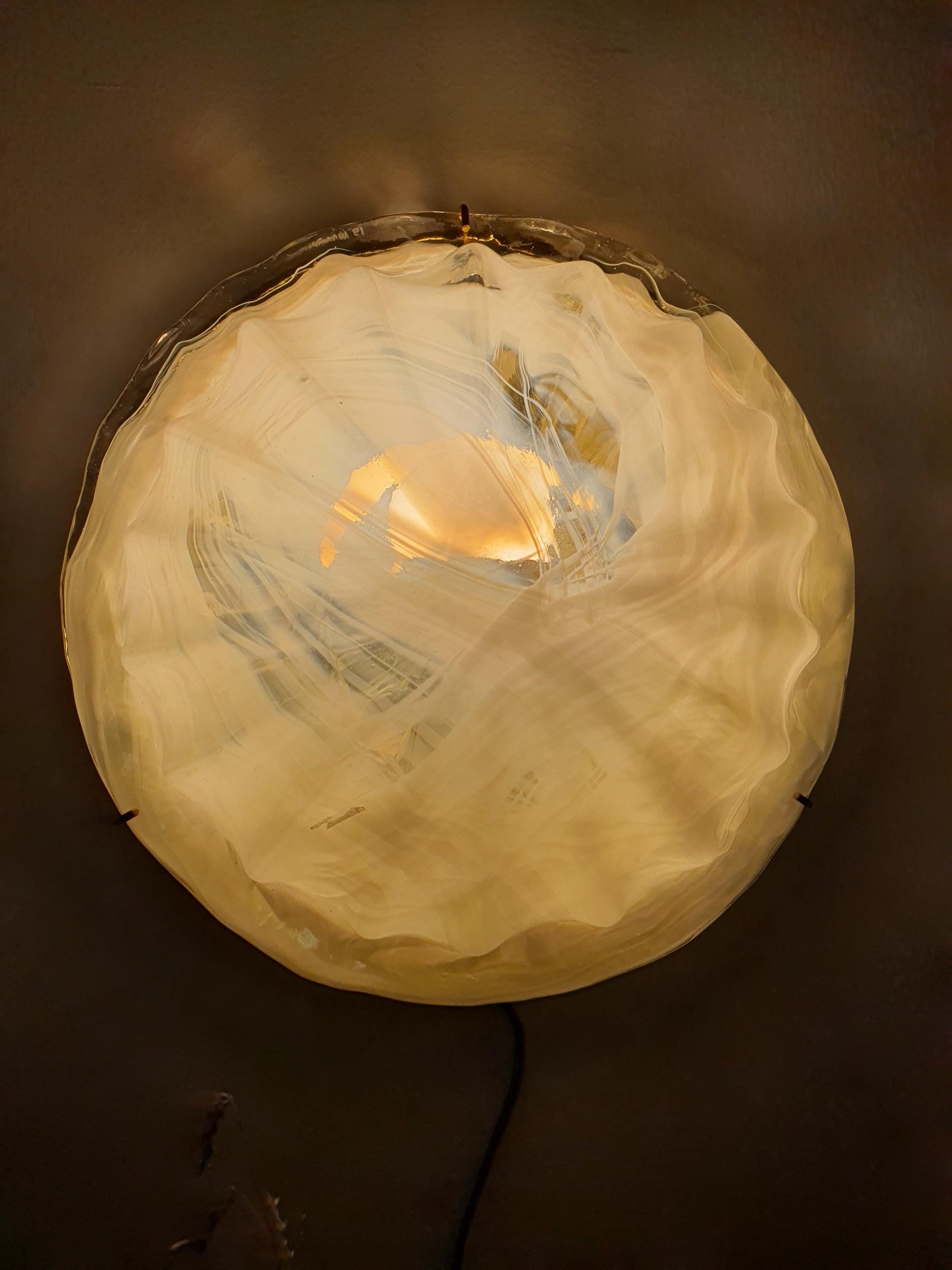 La Murrina Murano Glass White Shell Flush Mount or Wall Sconce Gold Base