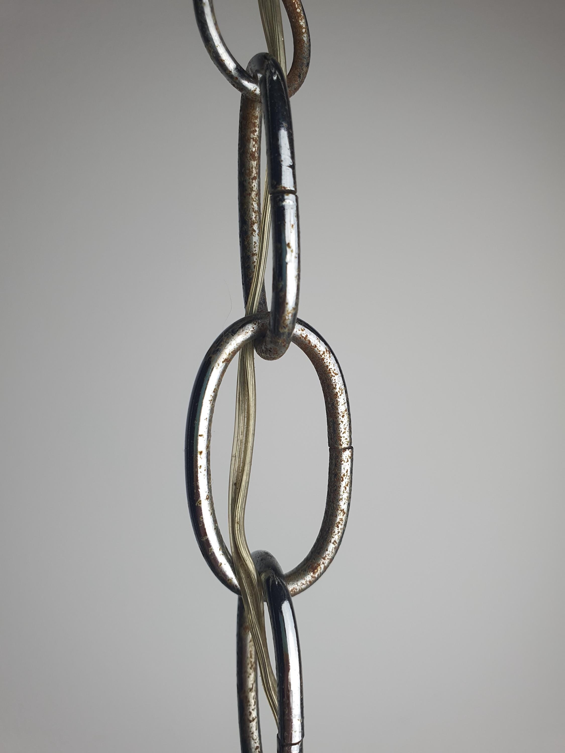 1950s Italian Vintage Globe Pendant Light Frosted Glass Floral Wooden Chrome Base