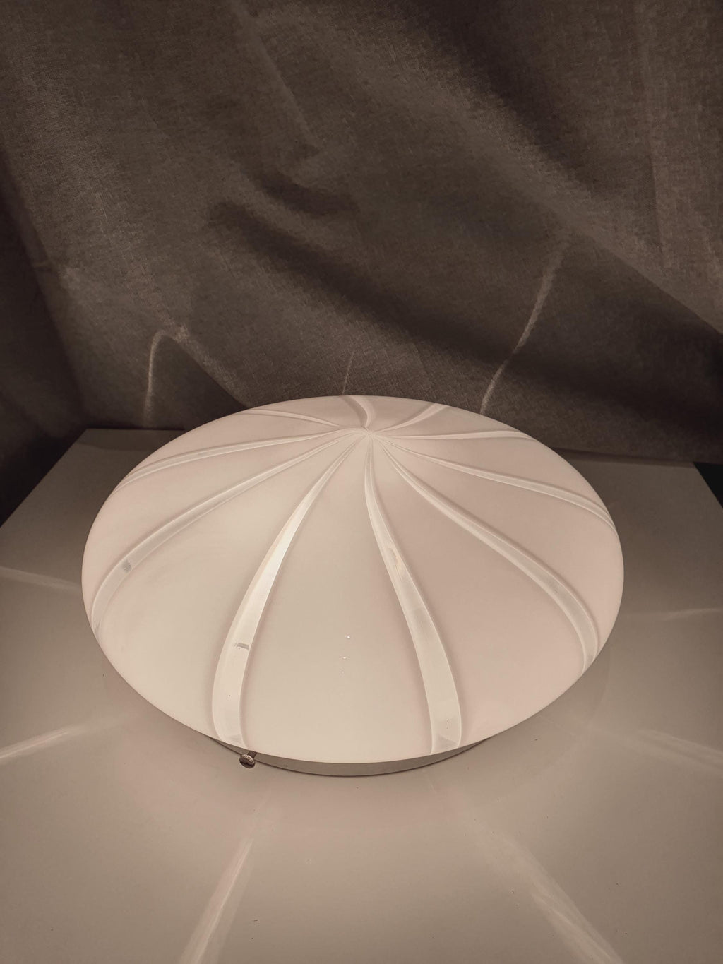 Vintage Murano Glass Flush Mount Light: White Swirl MCM Retro Lamp