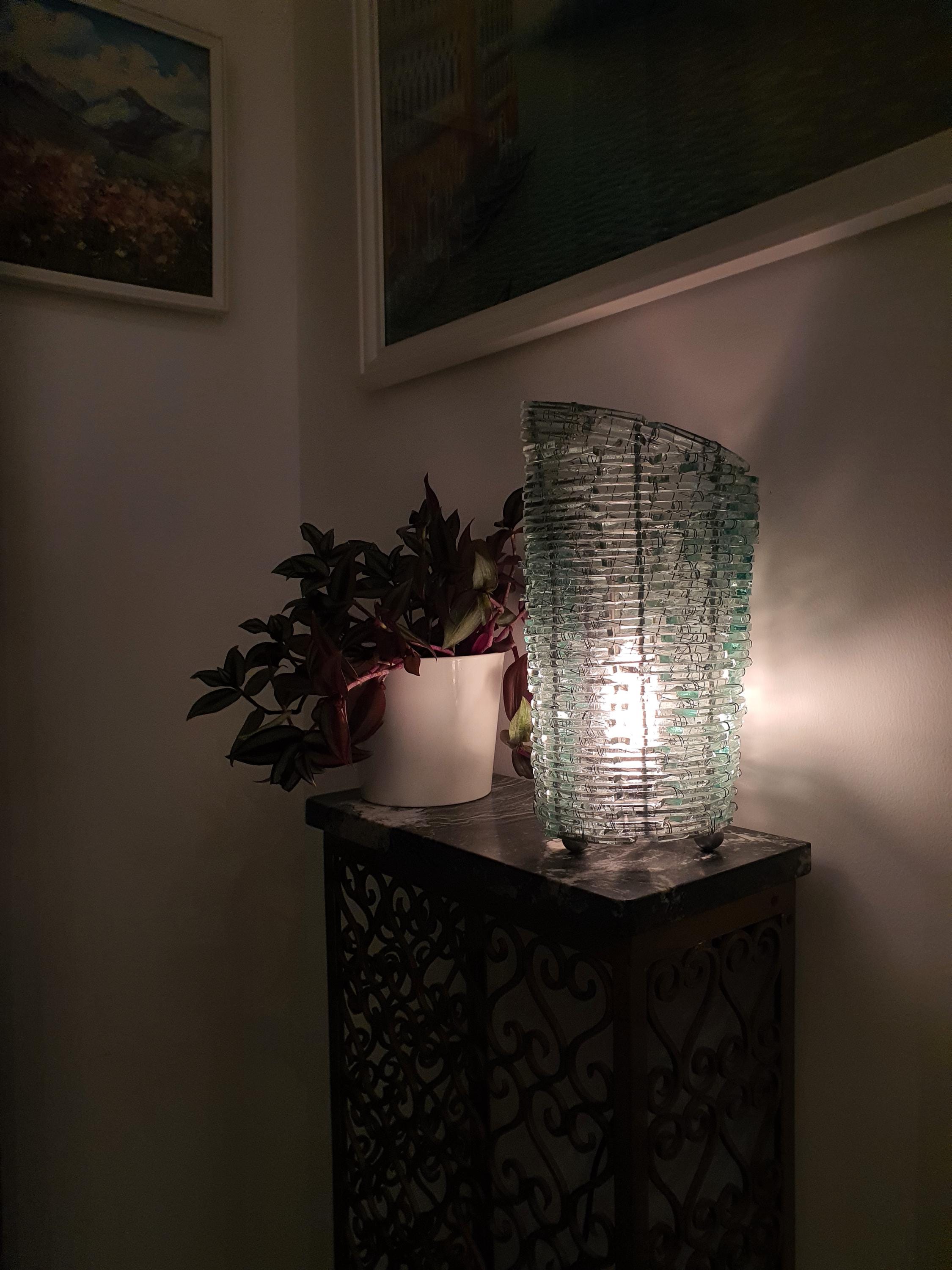 Handcrafted Segmented Glass Bedside Lamp: Midcentury Modern Decor