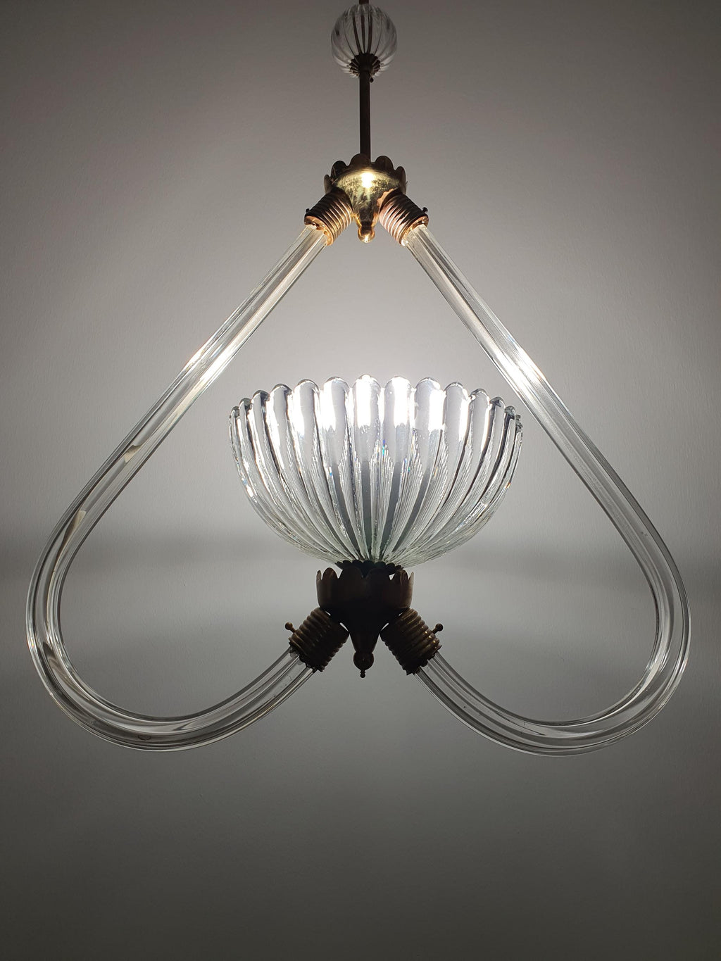 Italian vintage Murano glass heart pendant — romantic sculptural form, dining area setting
