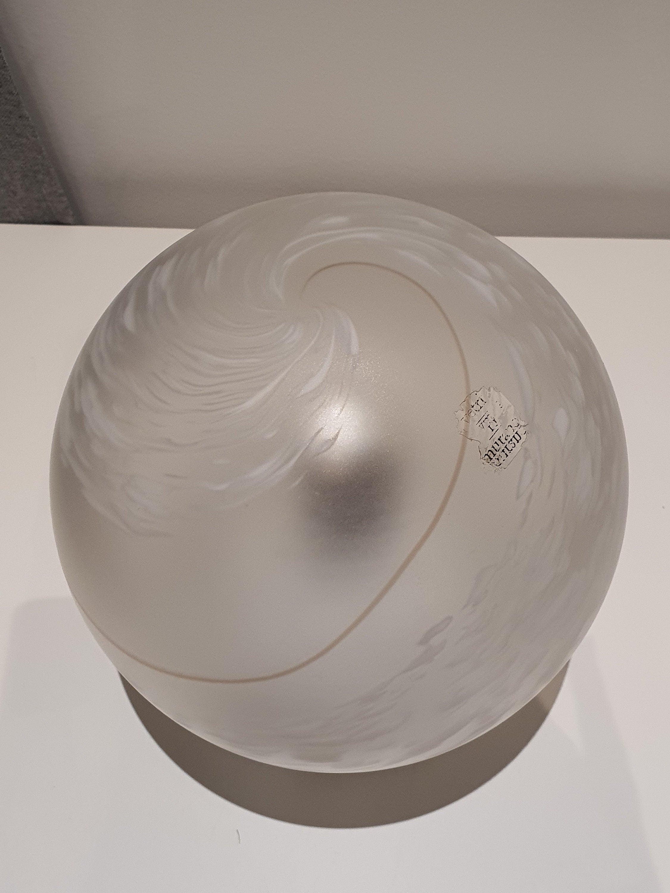 Vintage Murano Glass Table Lamp: White Swirl Globe, Mid-Century Modern Italian Bedside Light