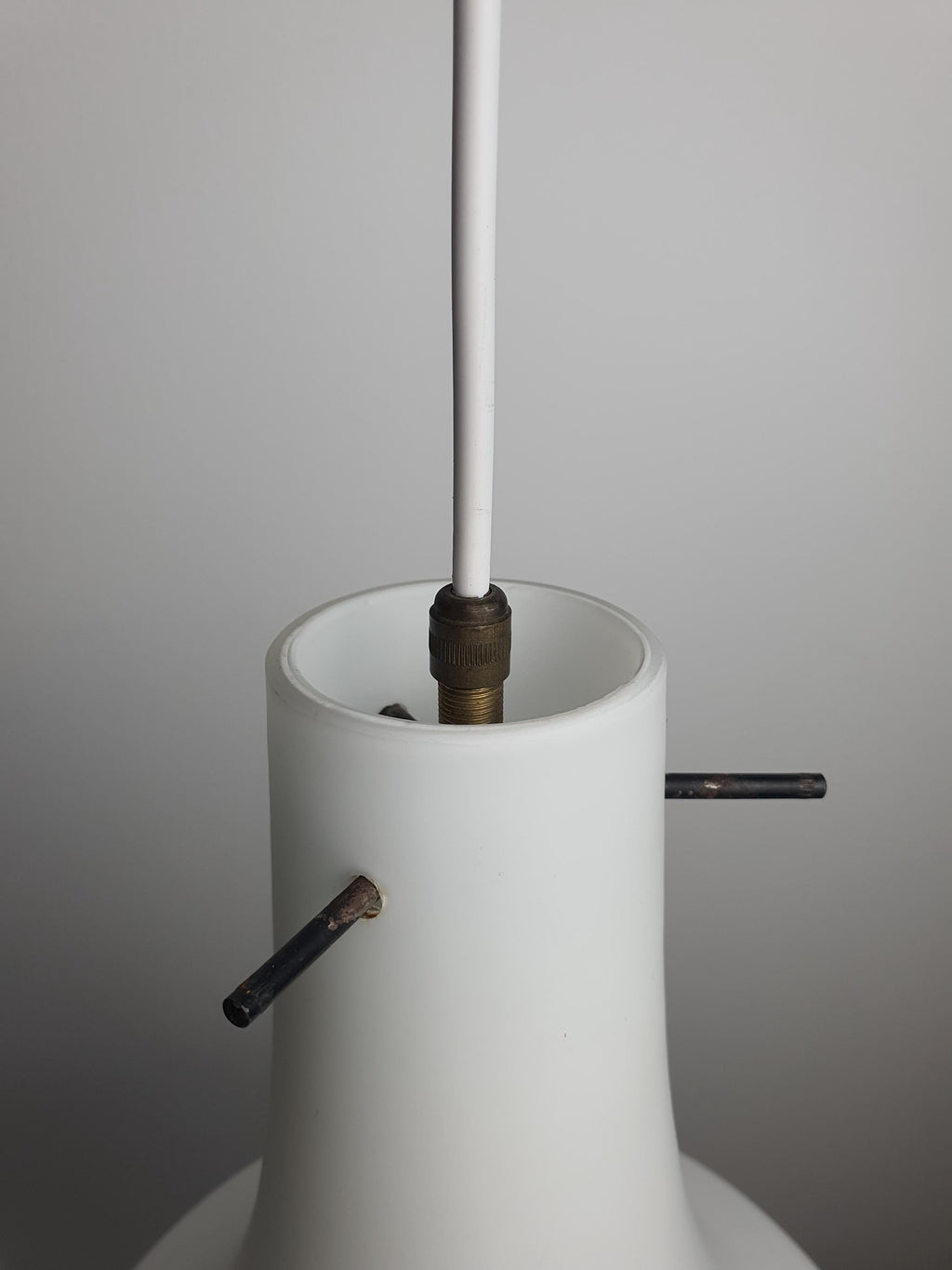 Vintage Murano opaline glass pendant — matte white finish detail, close-up
