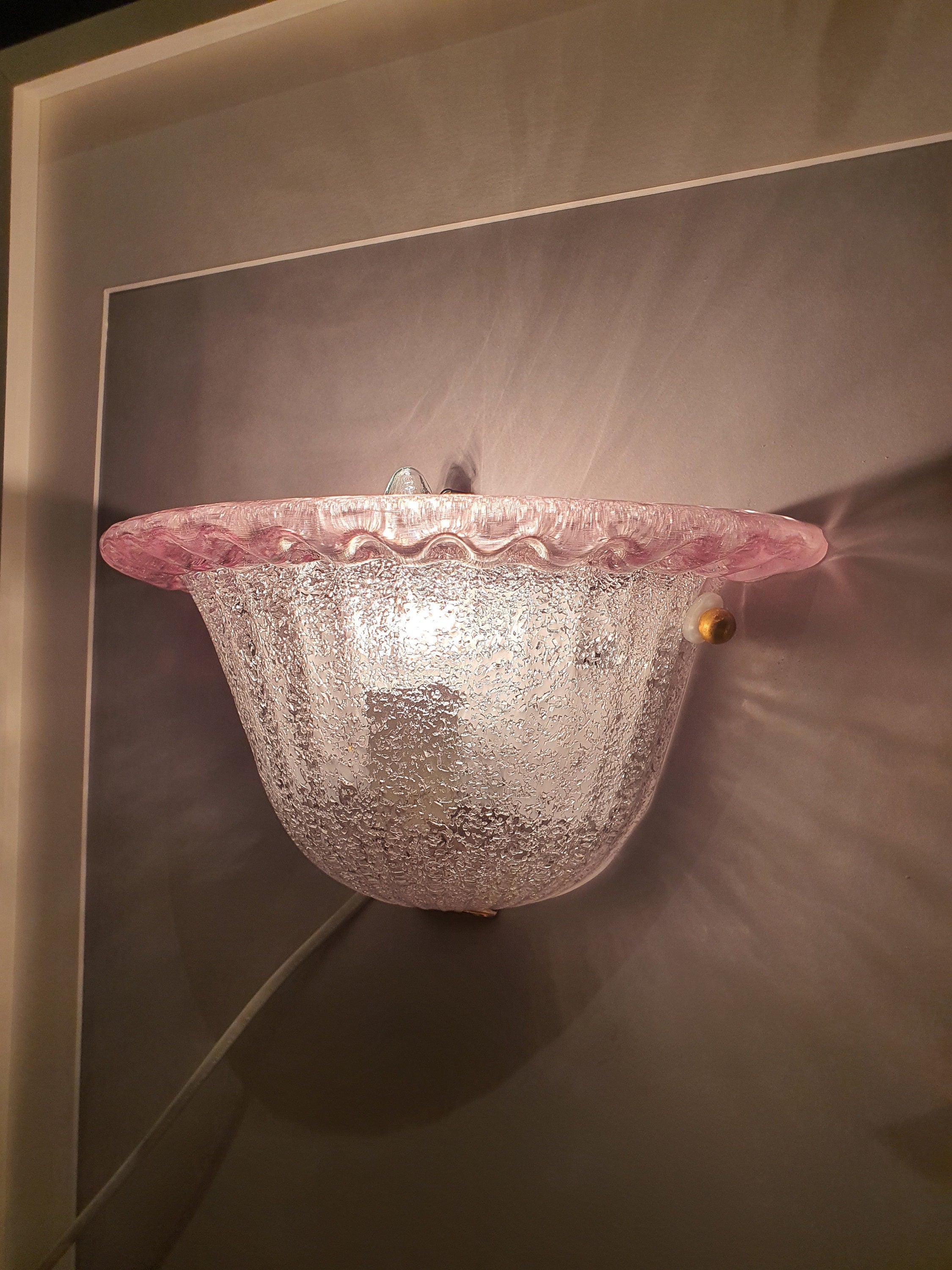 Hand-Crafted Murano Glass Flower Sconce: Art Deco Pink Wall Lamp