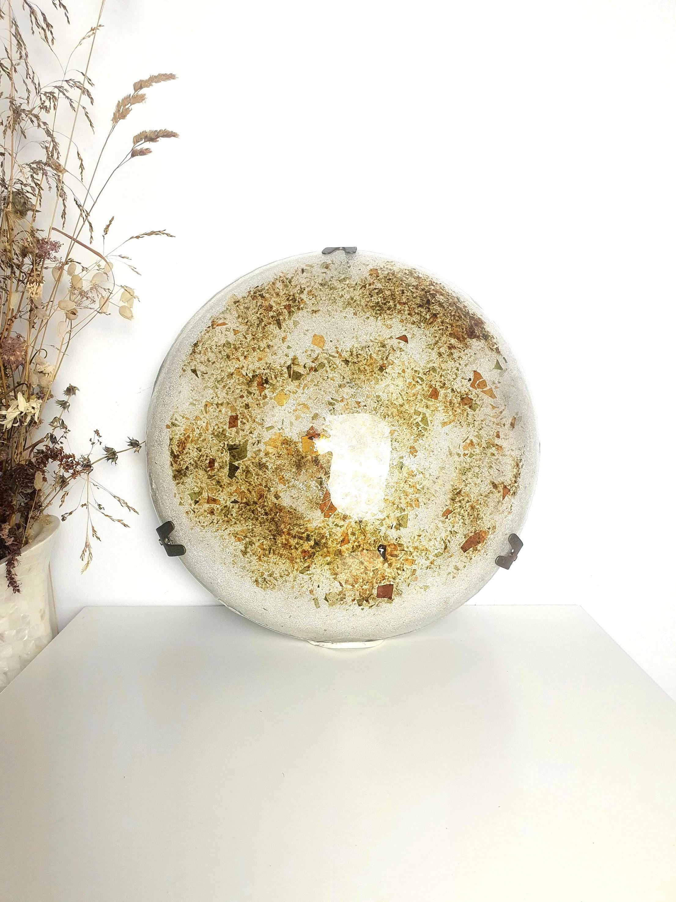 Vintage Murano Glass Flush Mount Light: Colorful Iced Sconce, MCM Decor