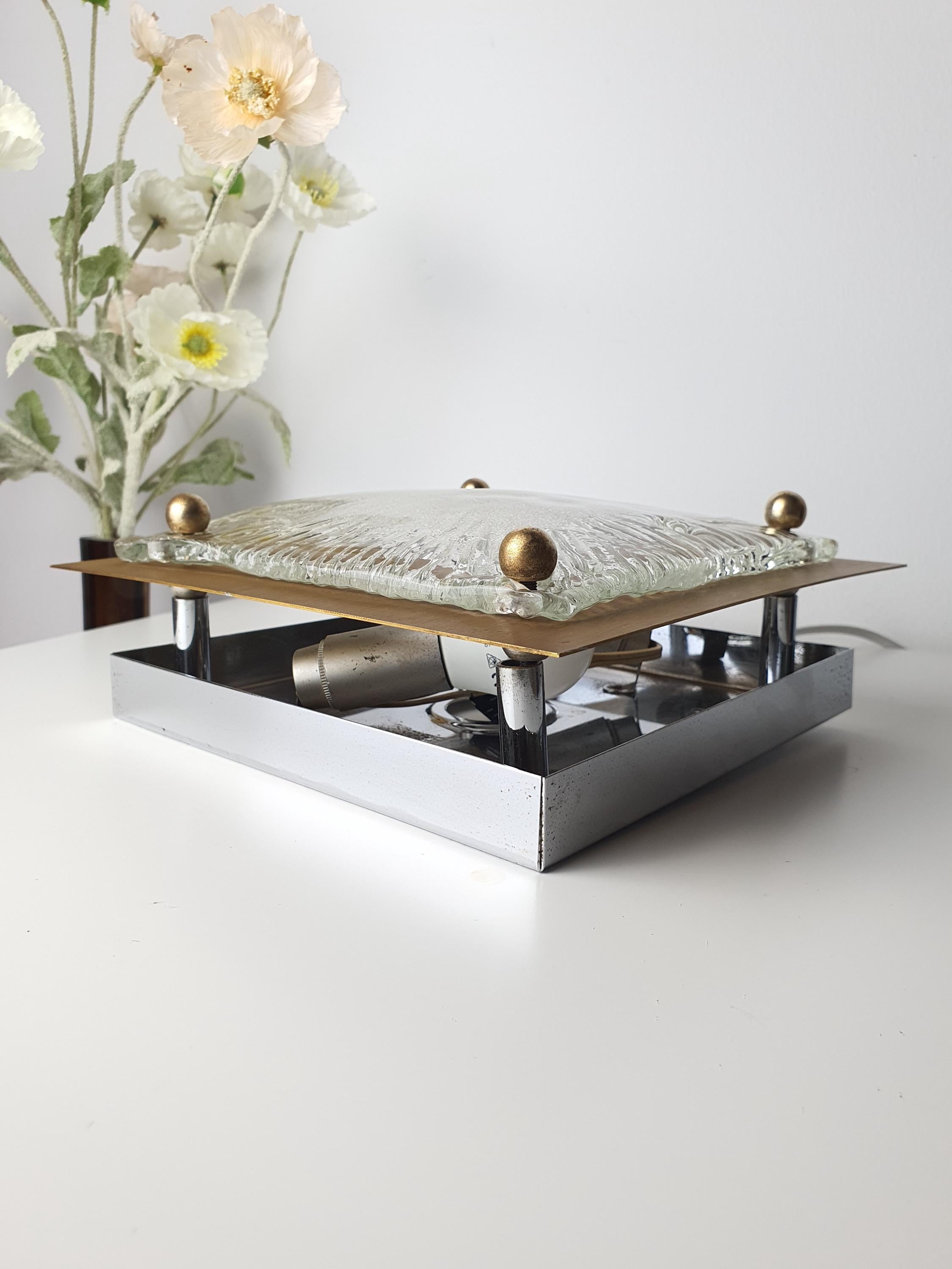 La Murrina Vintage Murano Glass Flush Mount – Handblown Organic Square Ceiling Light