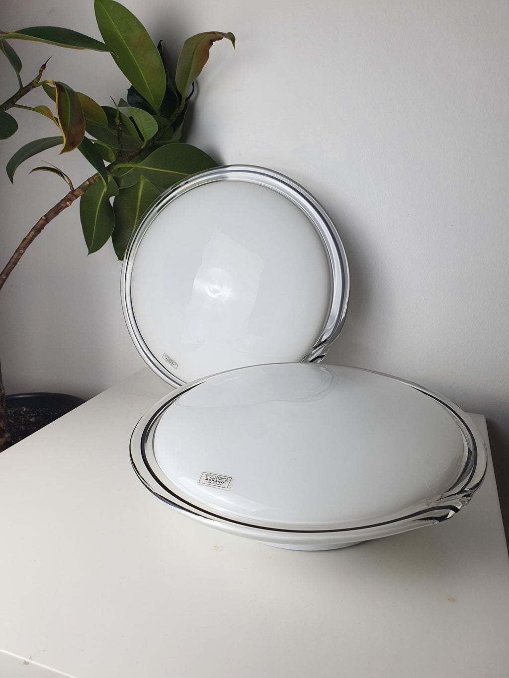 Pair of Vintage Murano Glass Flush Mount Lights | Italian Ceiling or Wall Lamps | Mid-Century Modern Lighting