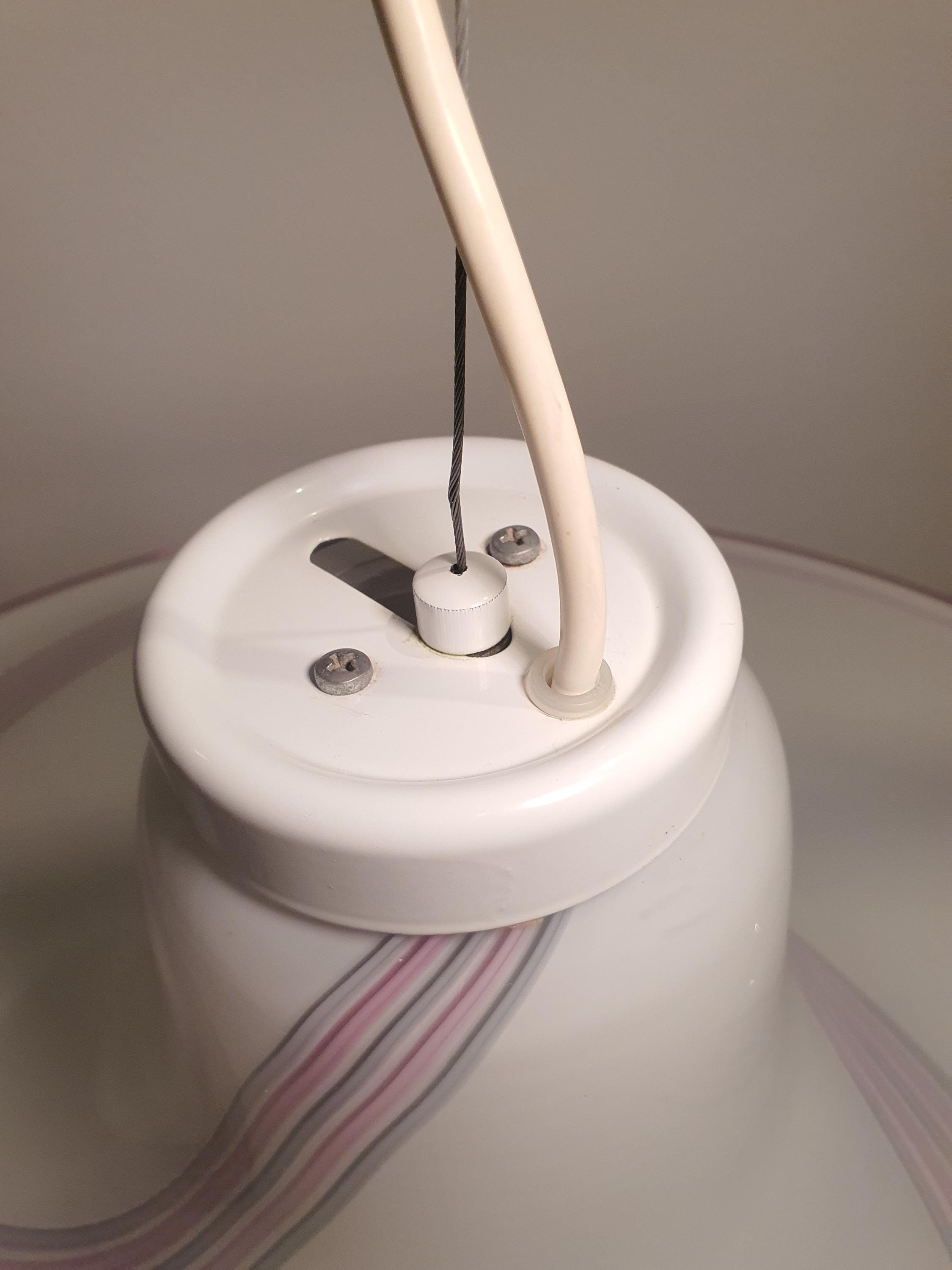 Murano Glass Hat Pendant Light: Pink Gray Swirl, Retro UFO Lamp