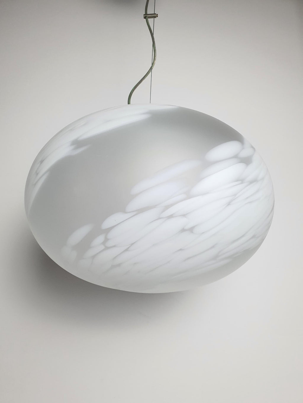 White Spotted Murano Glass Globe Pendant Light: Mid-Century Modern Italian Lighting