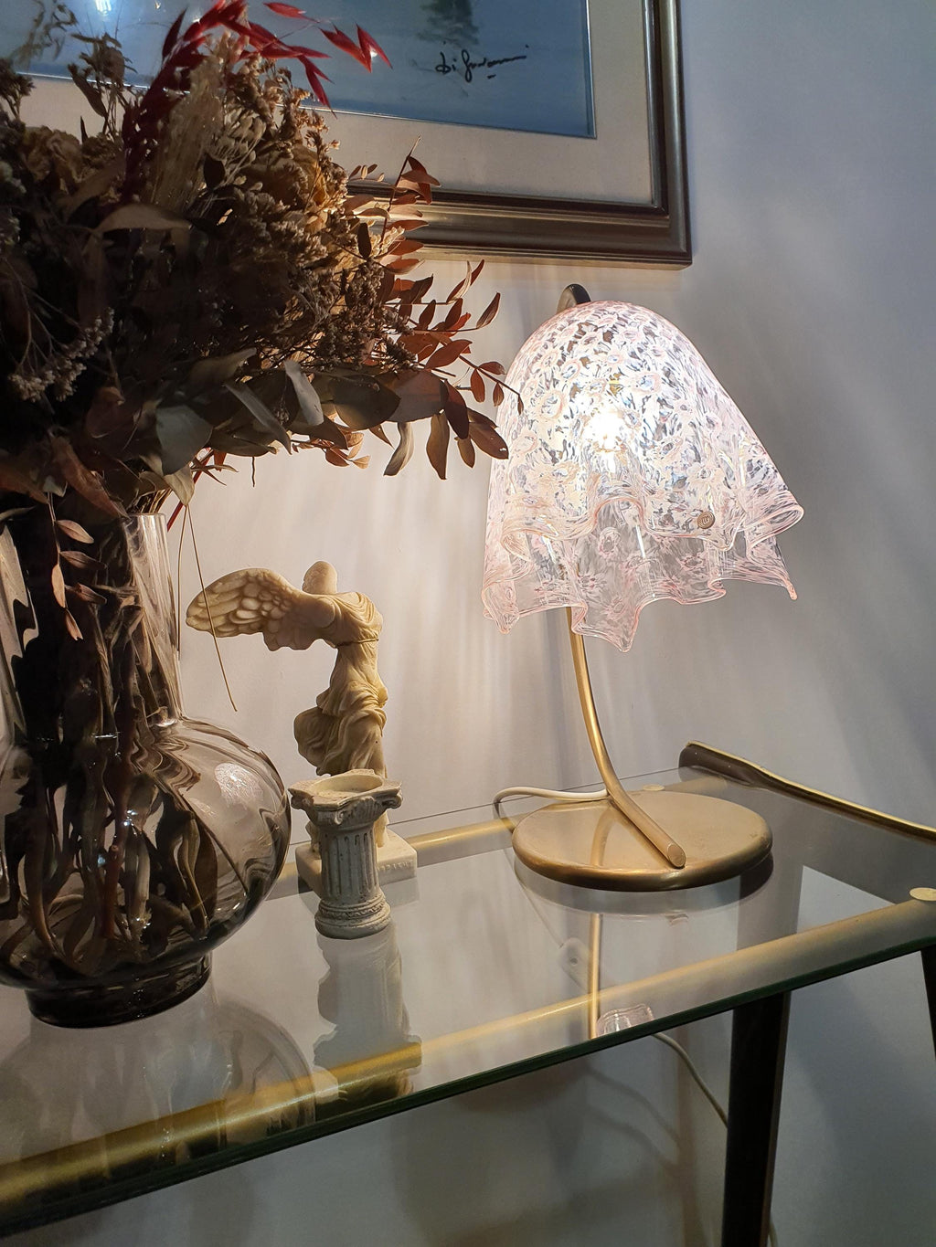 La Murrina Vintage Murano Glass Desk Lamp: Pink Handkerchief Fazzoletto Design