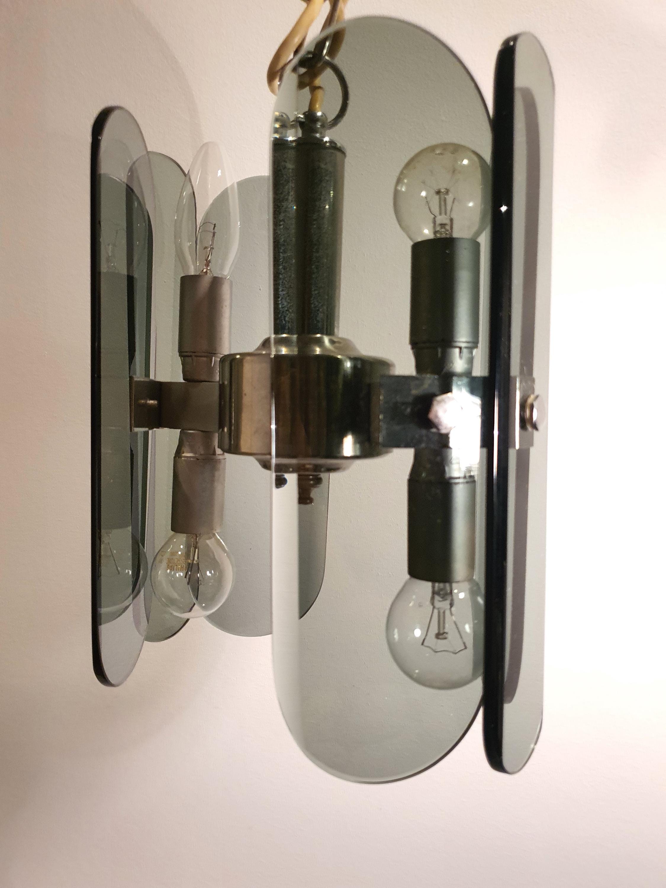 Veca Bottle Glass Chandelier: Mid-Century Modern Italian Chrome Lamp