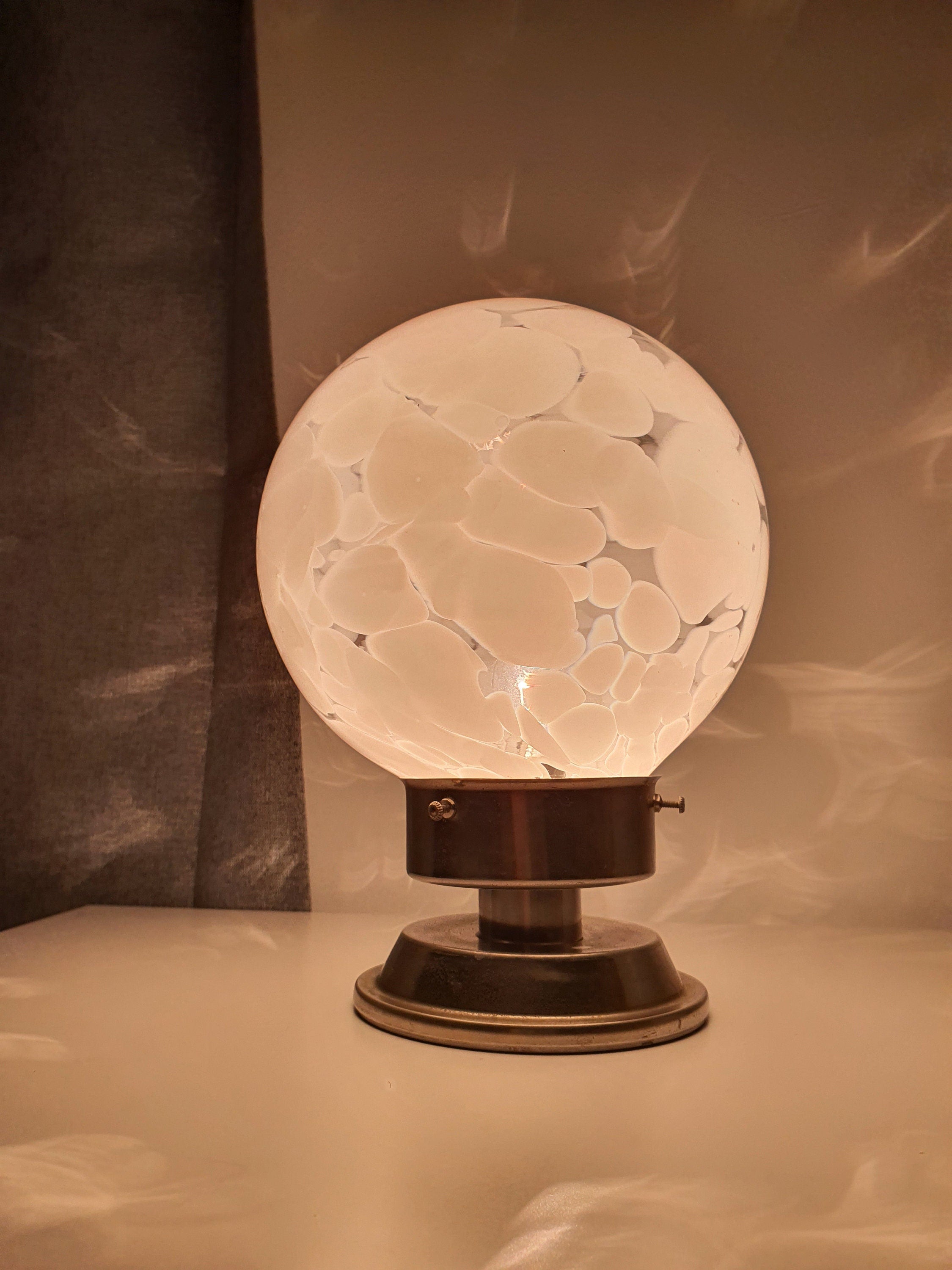 Murano Glass Globe Lamp: 1970s Italian Space Age Bedside Light