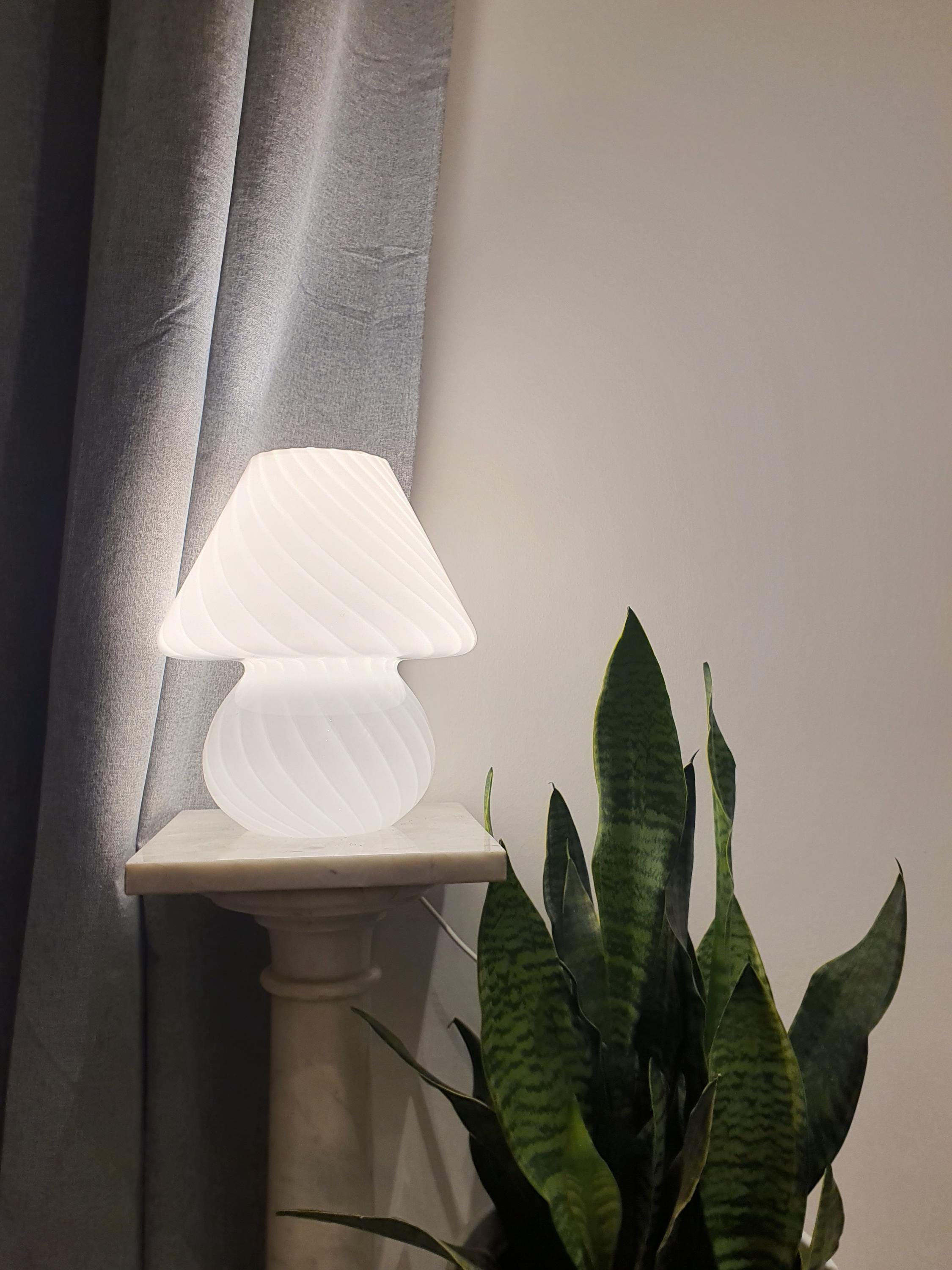 Vintage Murano Glass Mushroom Lamp: White Swirl, MCM Bedside Light