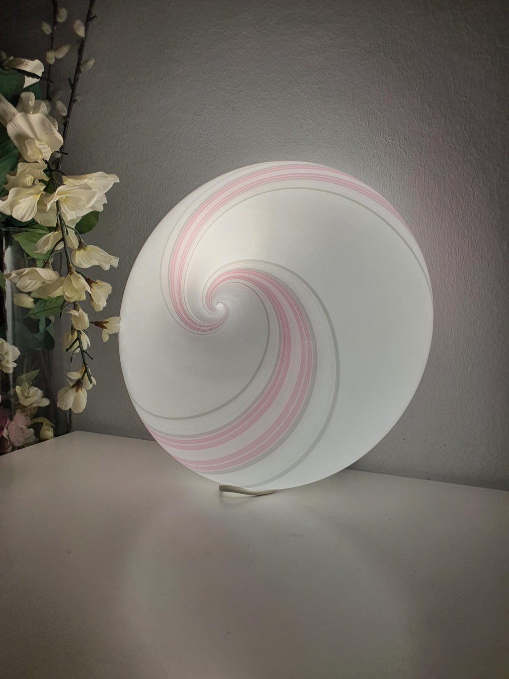 Vintage Murano glass white pink grey swirl flush mount or sconce
