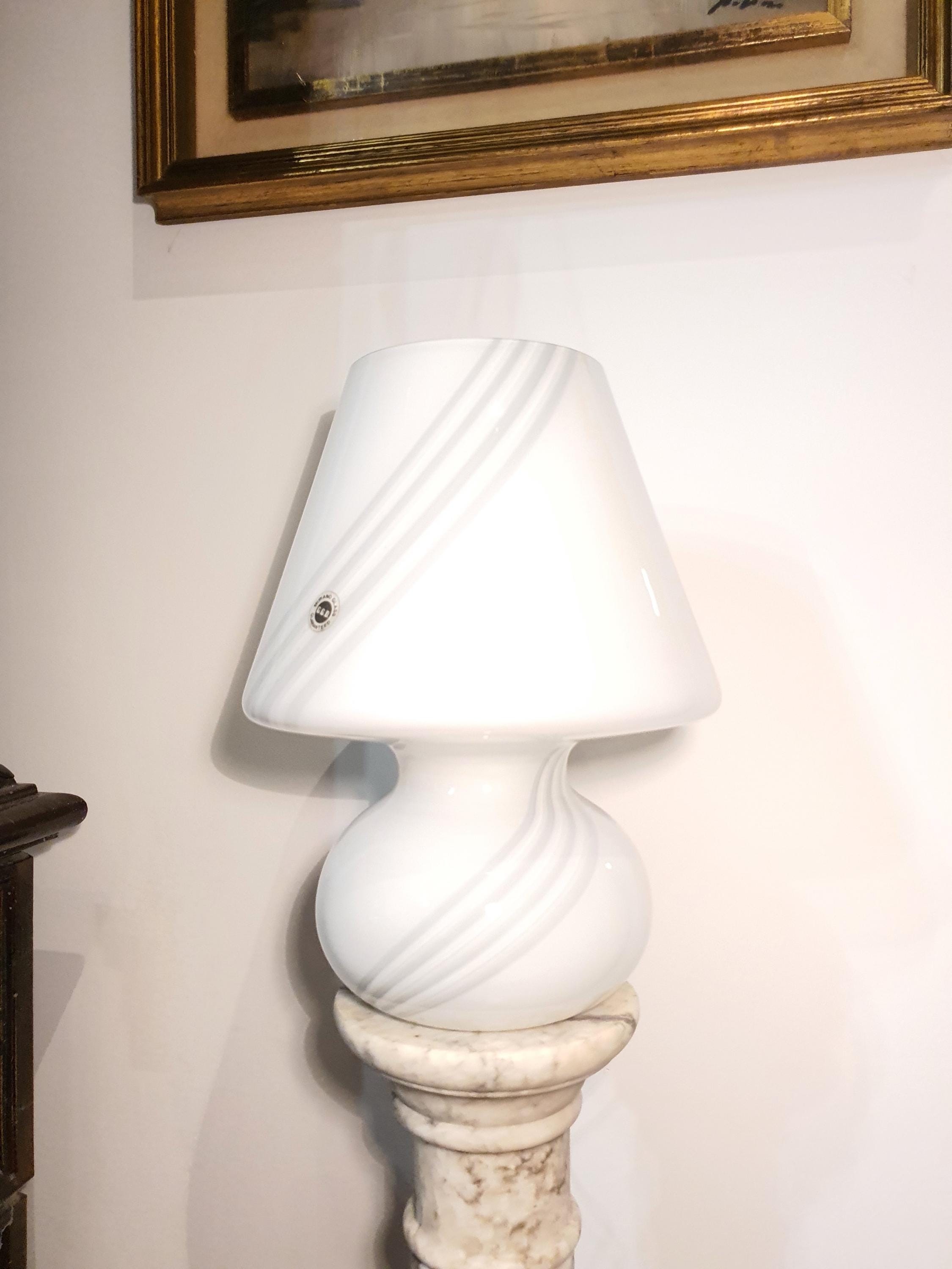 Murano Glass Mushroom Lamp: 1980s Mid Century Modern Swirl Bedside Light