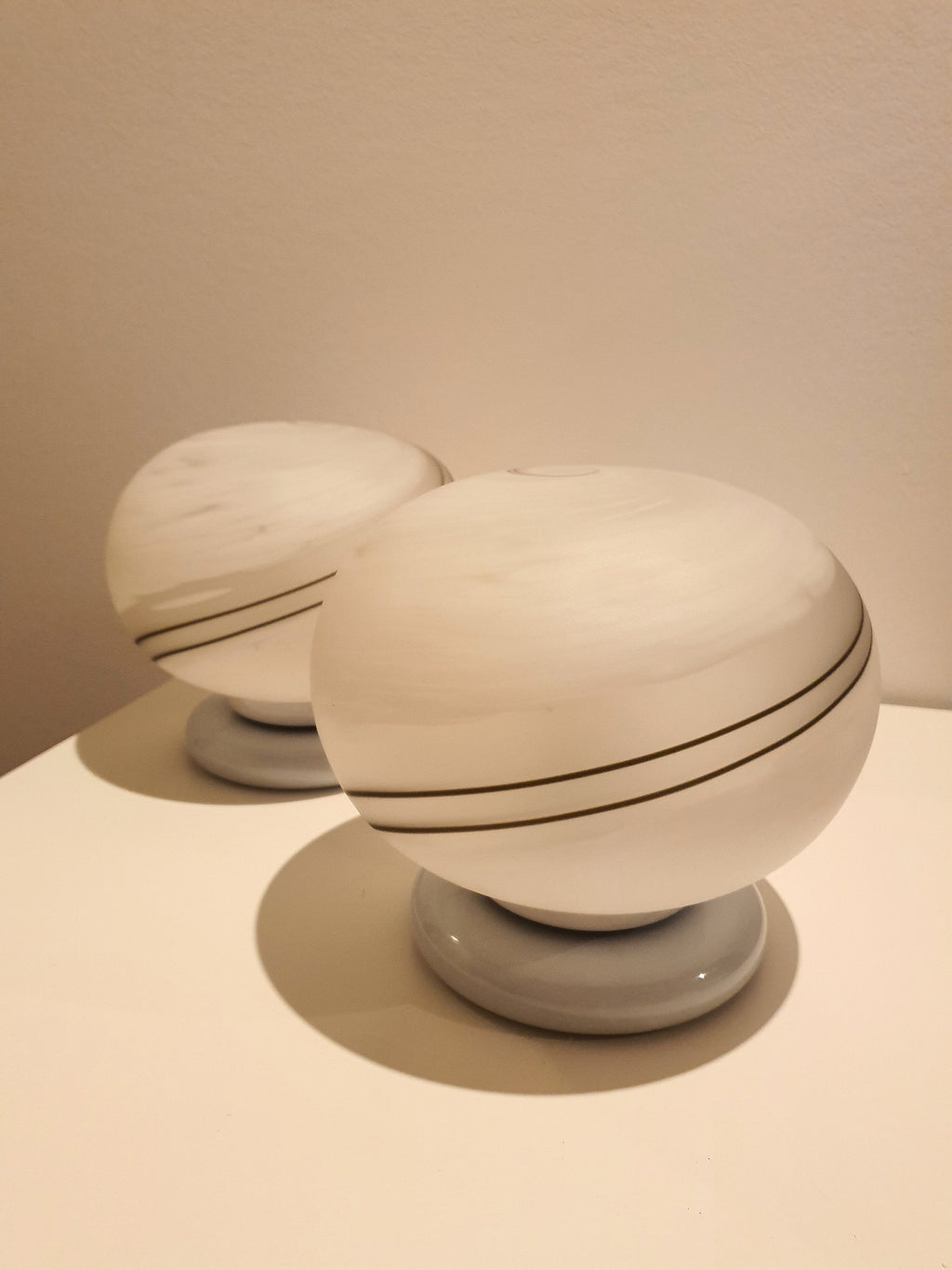 Murano Glass Globe Table Lamps: MCM Italian Swirl Bedside Lamps