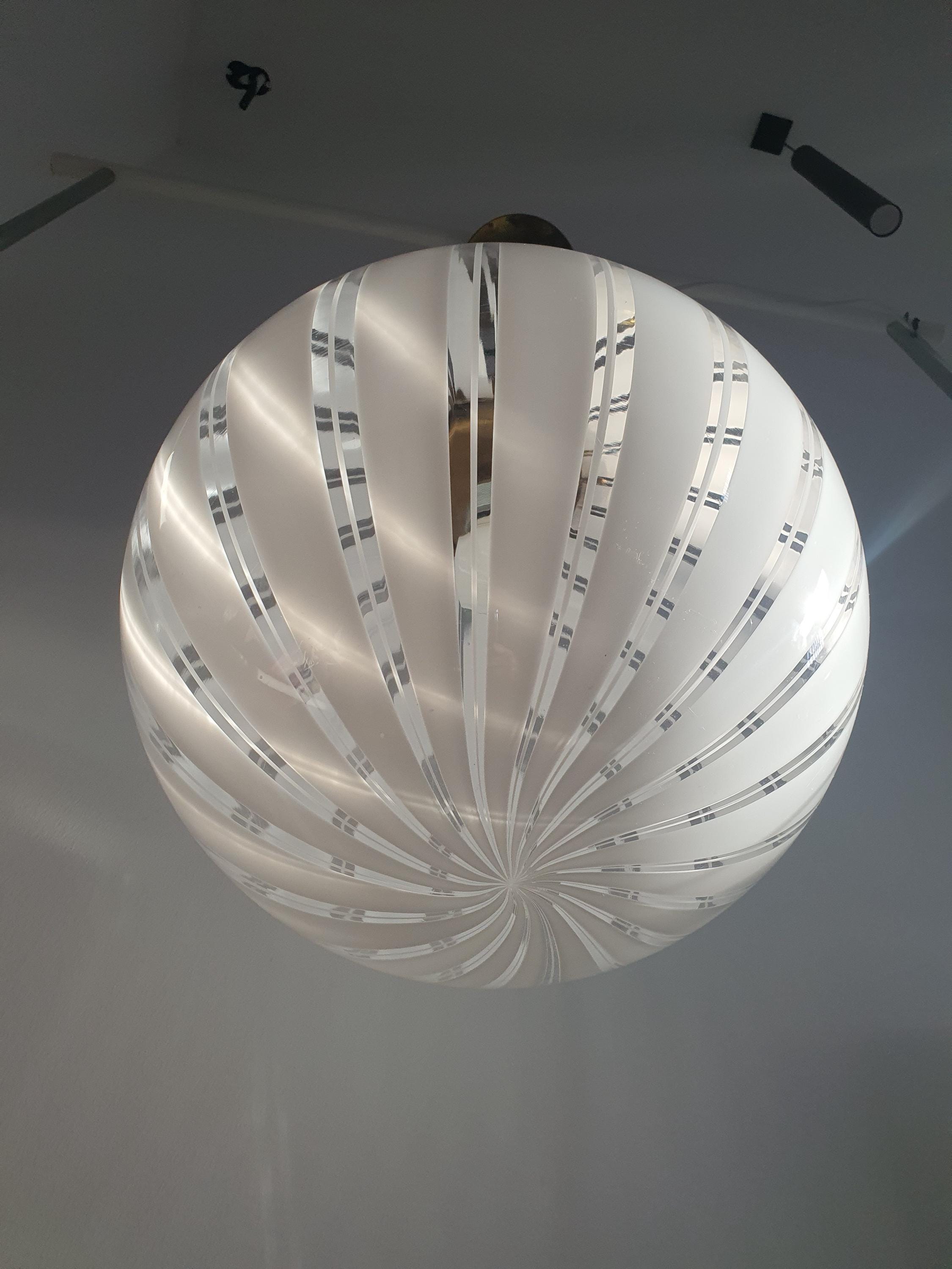 Murano Glass Globe Pendant Light: Italian Filigree MCM Chandelier