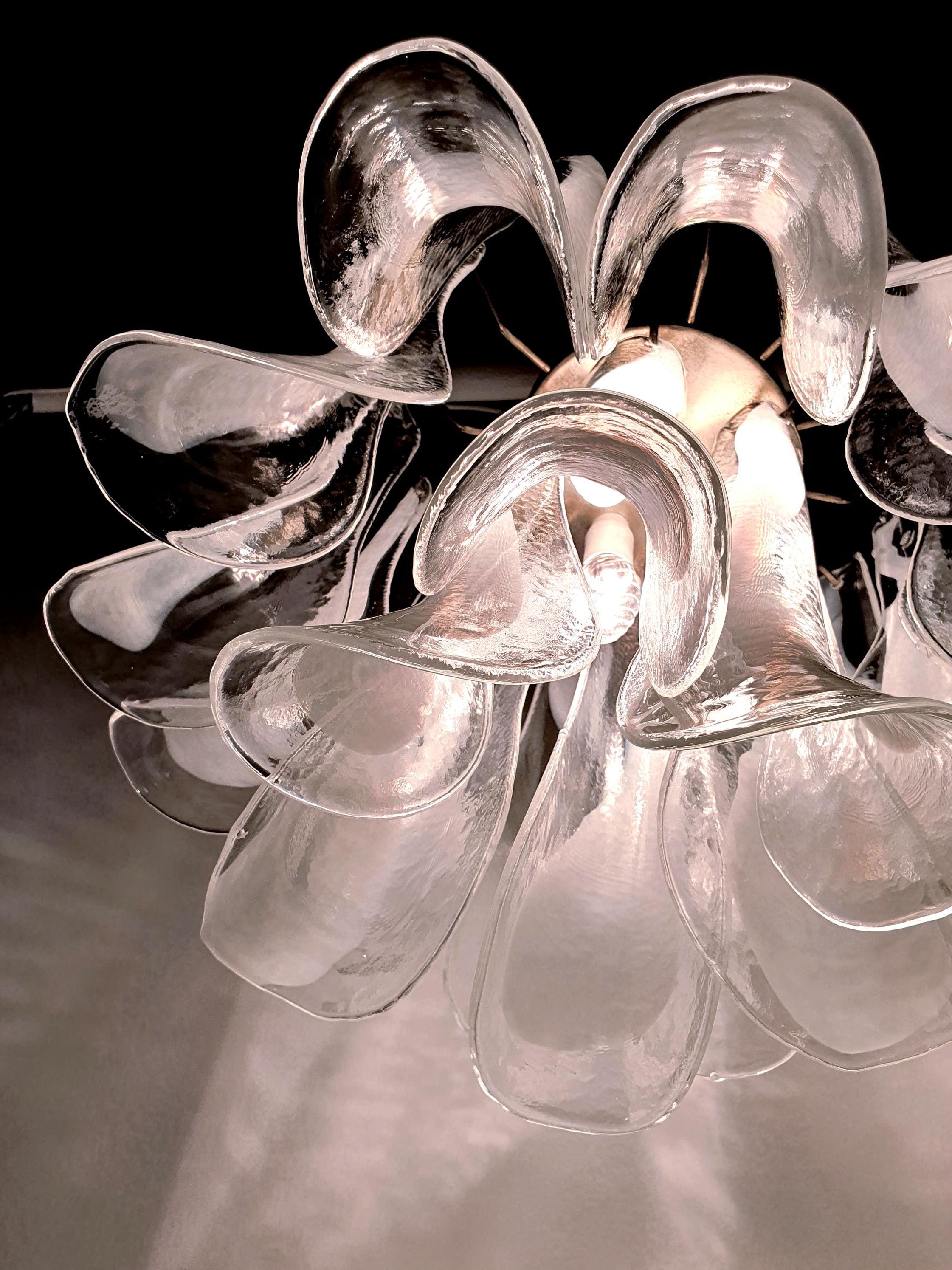 La Murrina White Petals Chandelier | Vintage Handblown Murano Glass | Italian Mid-Century Hollywood Regency