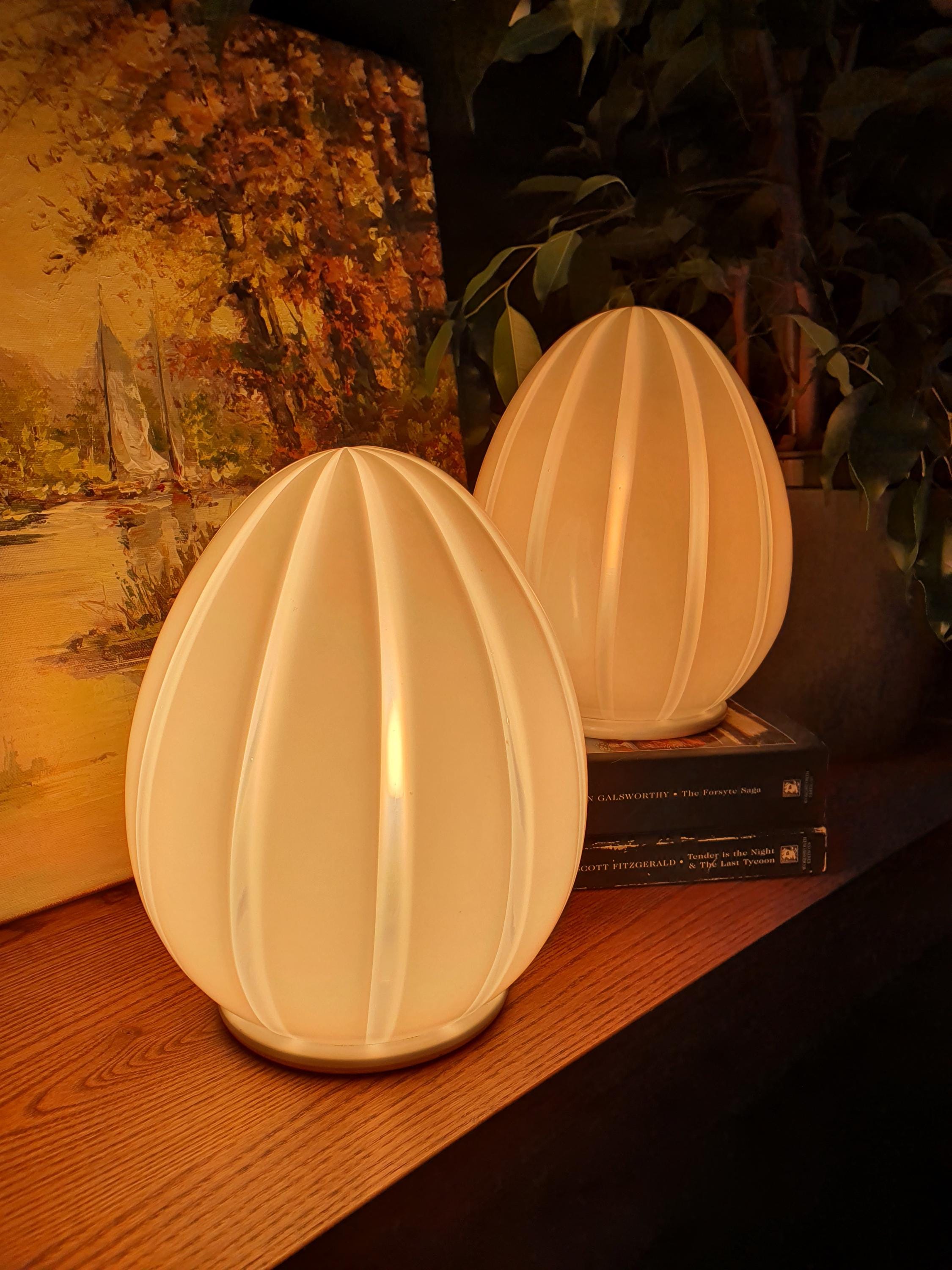 Murano Glass Bedside Lamps: Striped Egg Shape, Mid-Century Modern
