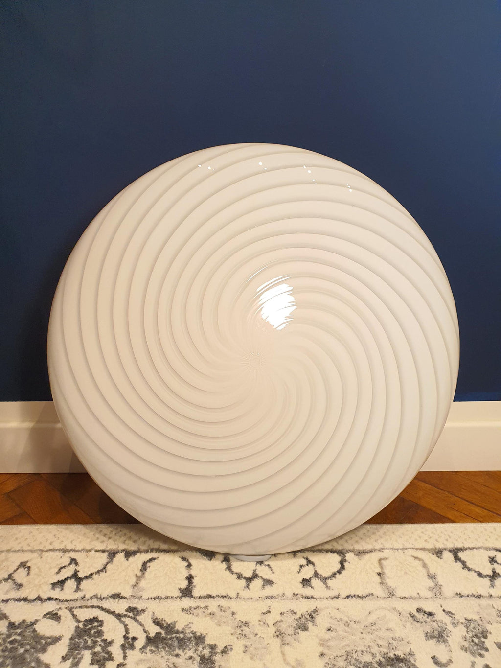 De Majo Murano Glass Flush Mount Light: Vintage White Swirl