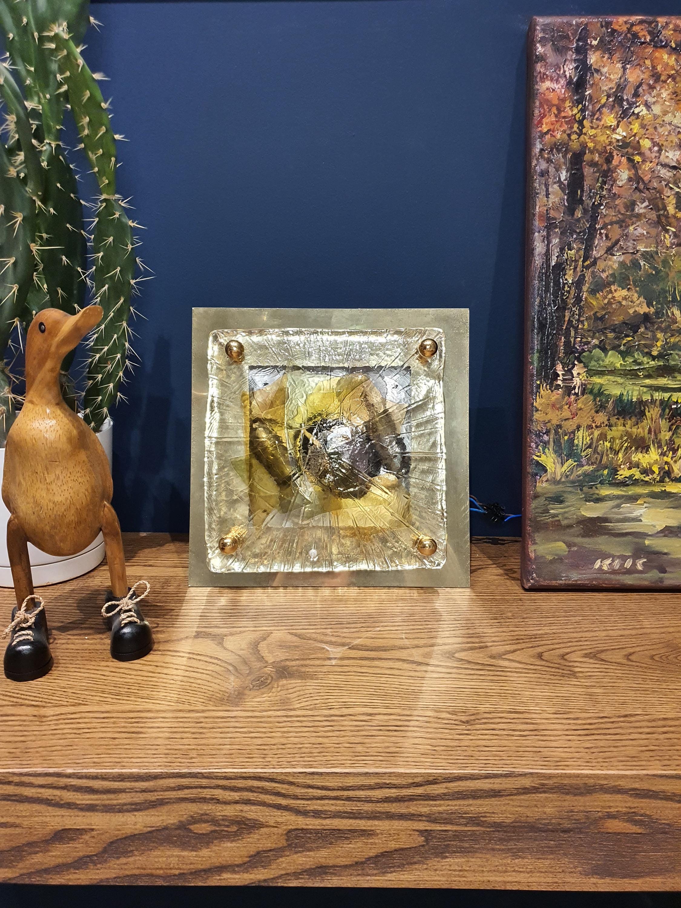 La Murrina organic shape square flush mount in handcrafted Murano glass | clear glass golden base art nouveau luxurious ceiling wall light
