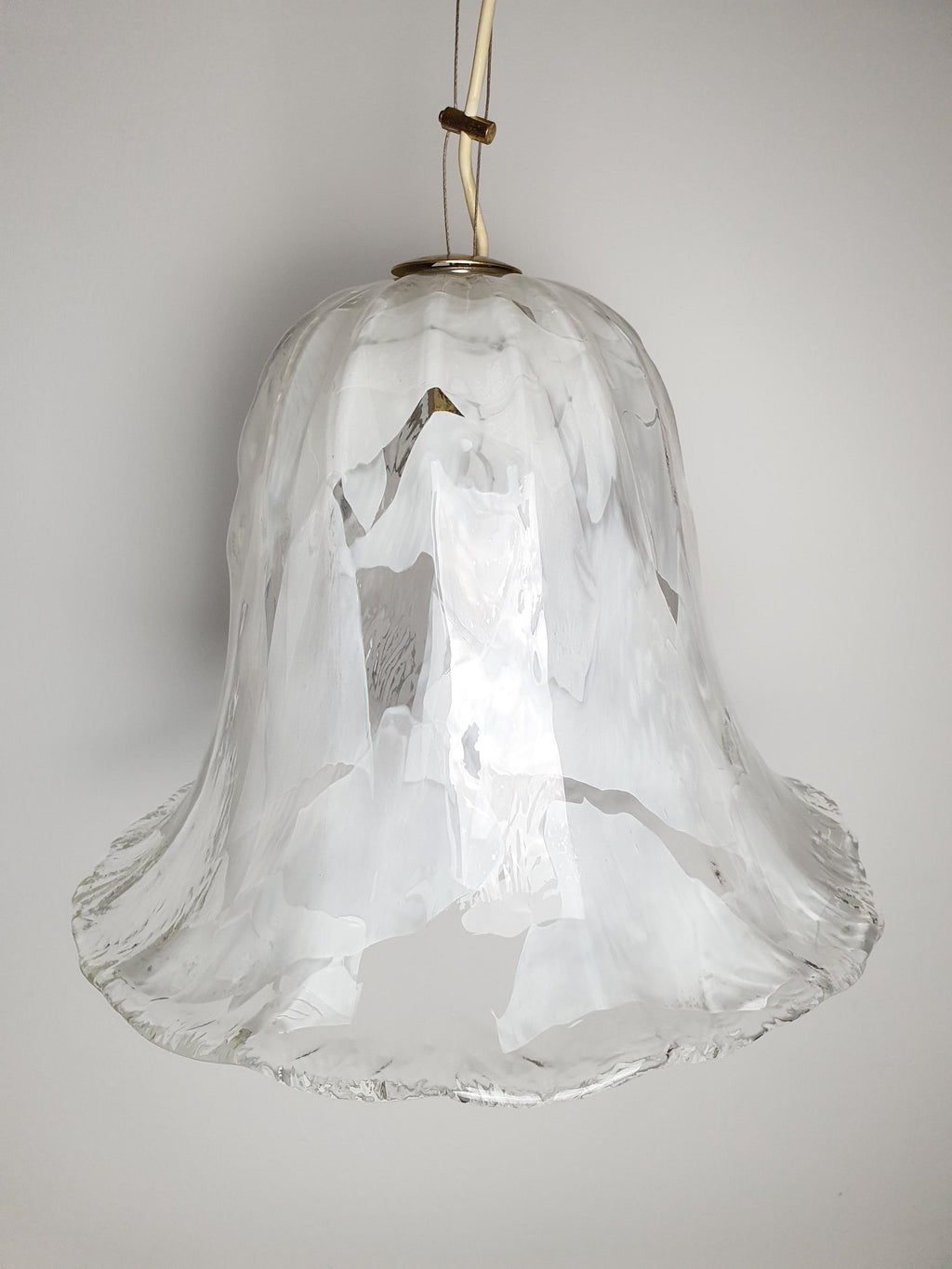 La Murrina Murano Glass Bell Pendant Light – Vintage Floral Design, White & Clear Handblown Glass