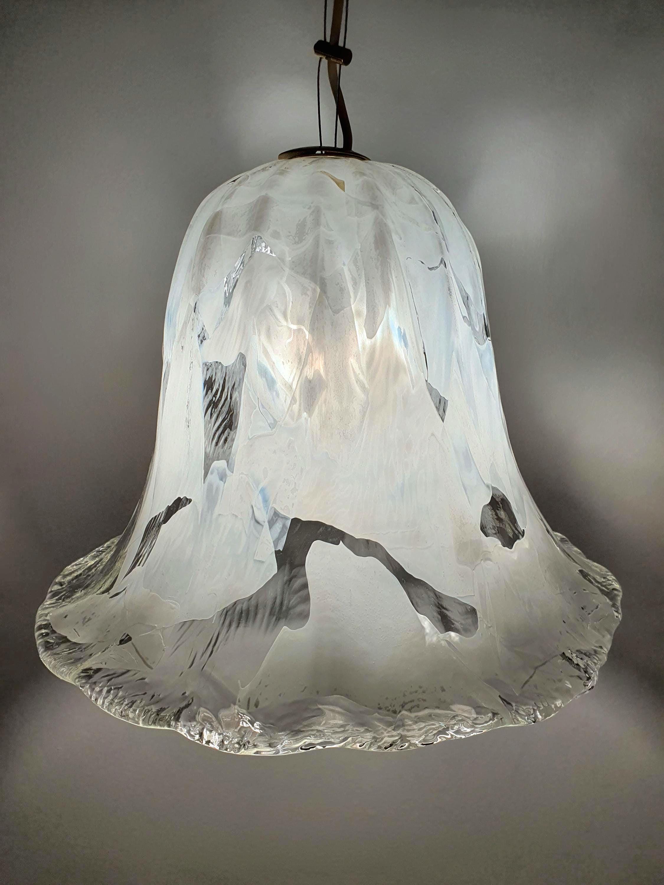 La Murrina vintage bell pendant light in white and clear Murano glass with golden base, floral design