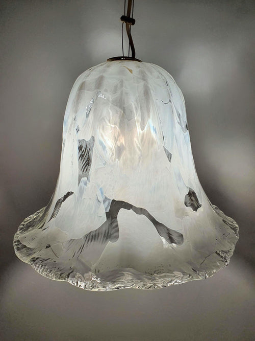 La Murrina Vintage Glocke Pendelleuchte in weiß und transparent Muranoglas mit goldene Basis, Blumendesign