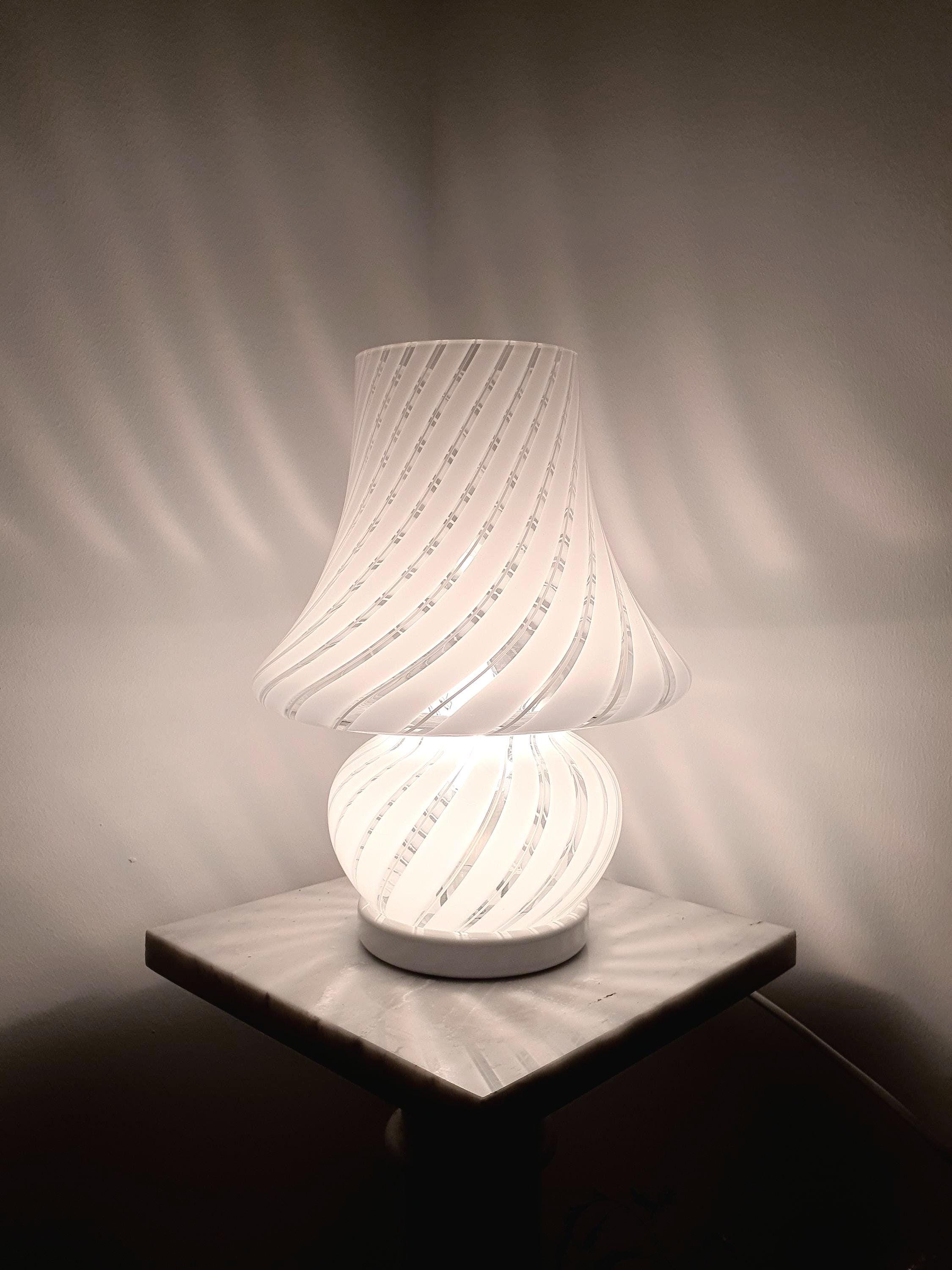Vintage Murano Glass Mushroom Lamp: White Swirl, 1970s Italian Lighting