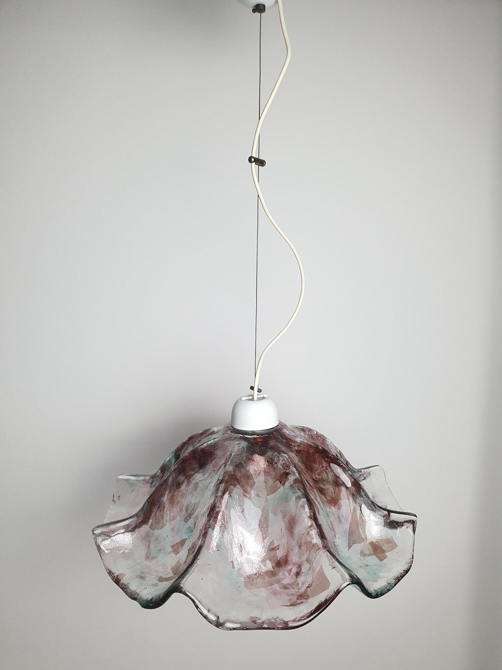 复古 Murano 彩色玻璃吊灯 | 有机郁金香造型 绿色与紫色点缀