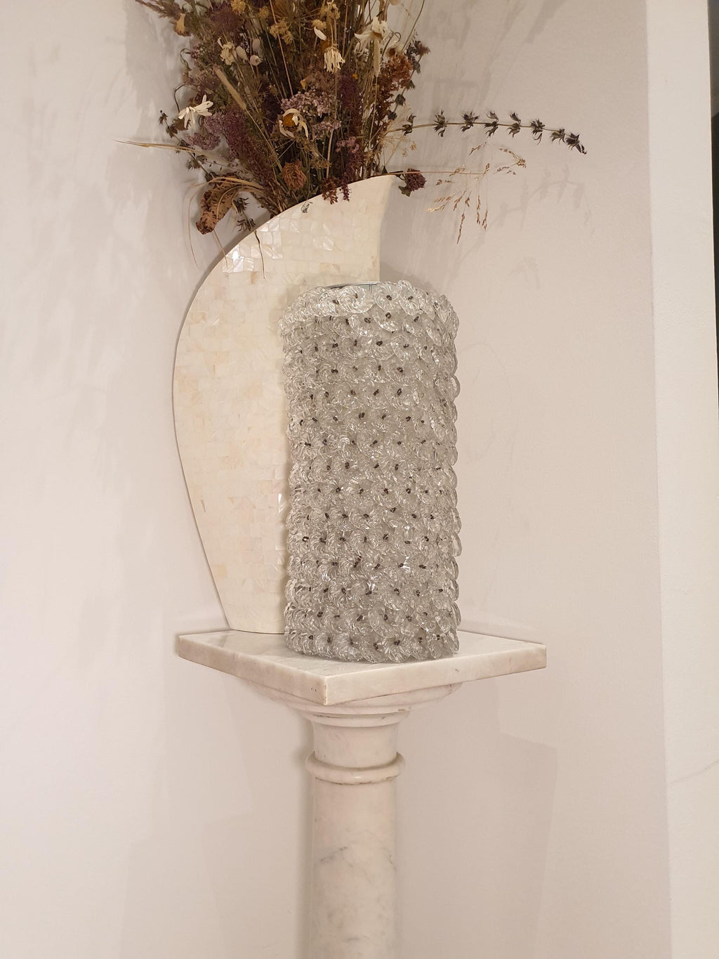 Vintage Murano Glass Floral Table Lamp: Retro Bedside Light