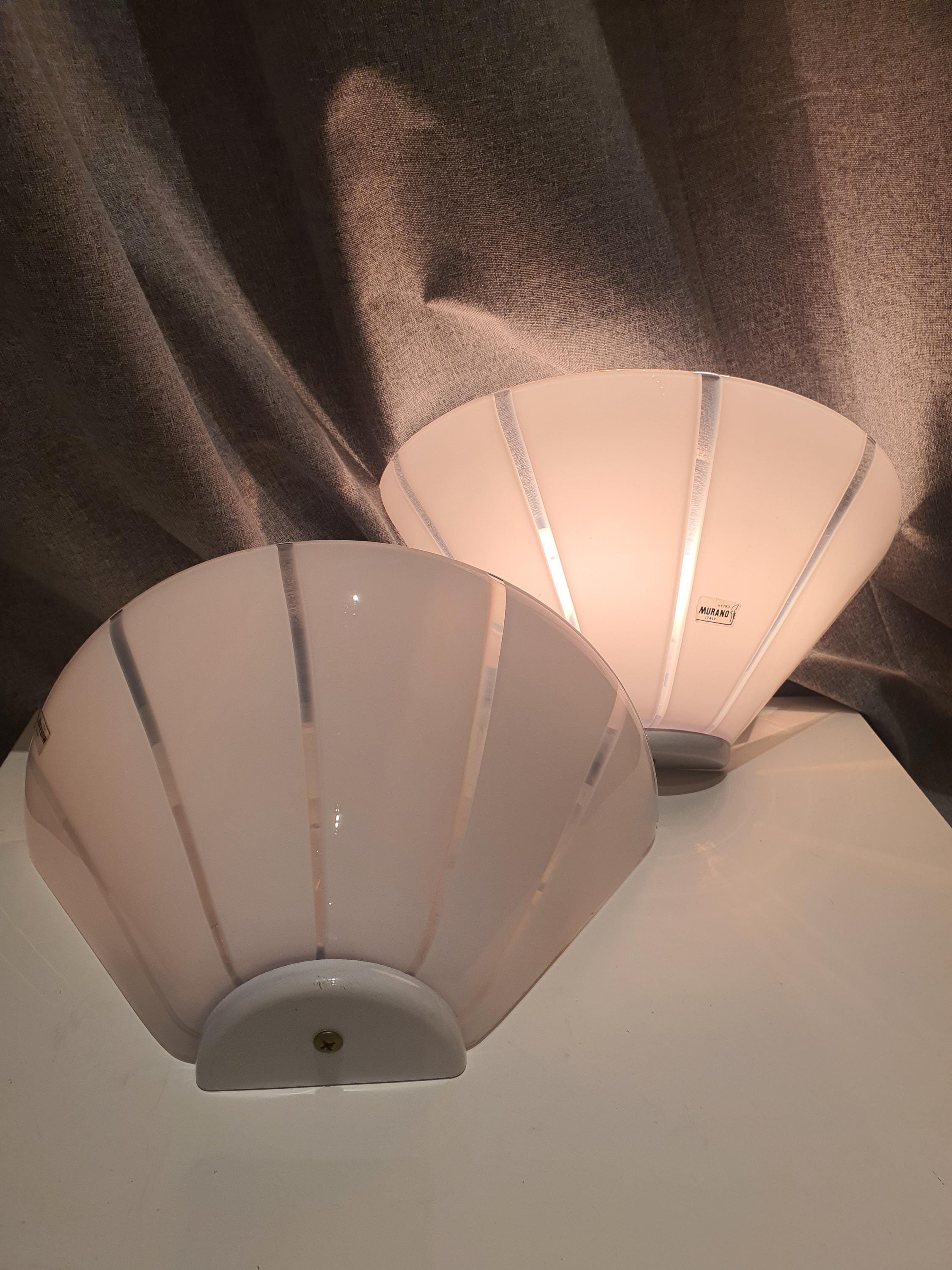 Vintage Murano Glass Wall Sconces: White Striped Cone Light Fixture