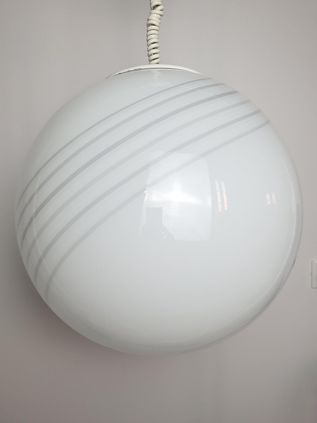 Murano Glass Globe Pendant Light: White Gray Swirl, Retro Scandinavian Decor
