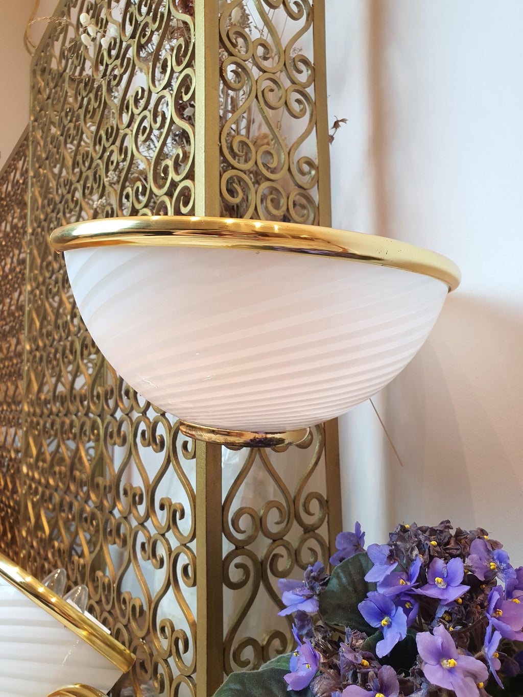 Murano Glass Sconces (Set of 3): White Swirl, Hollywood Regency Italian Lighting