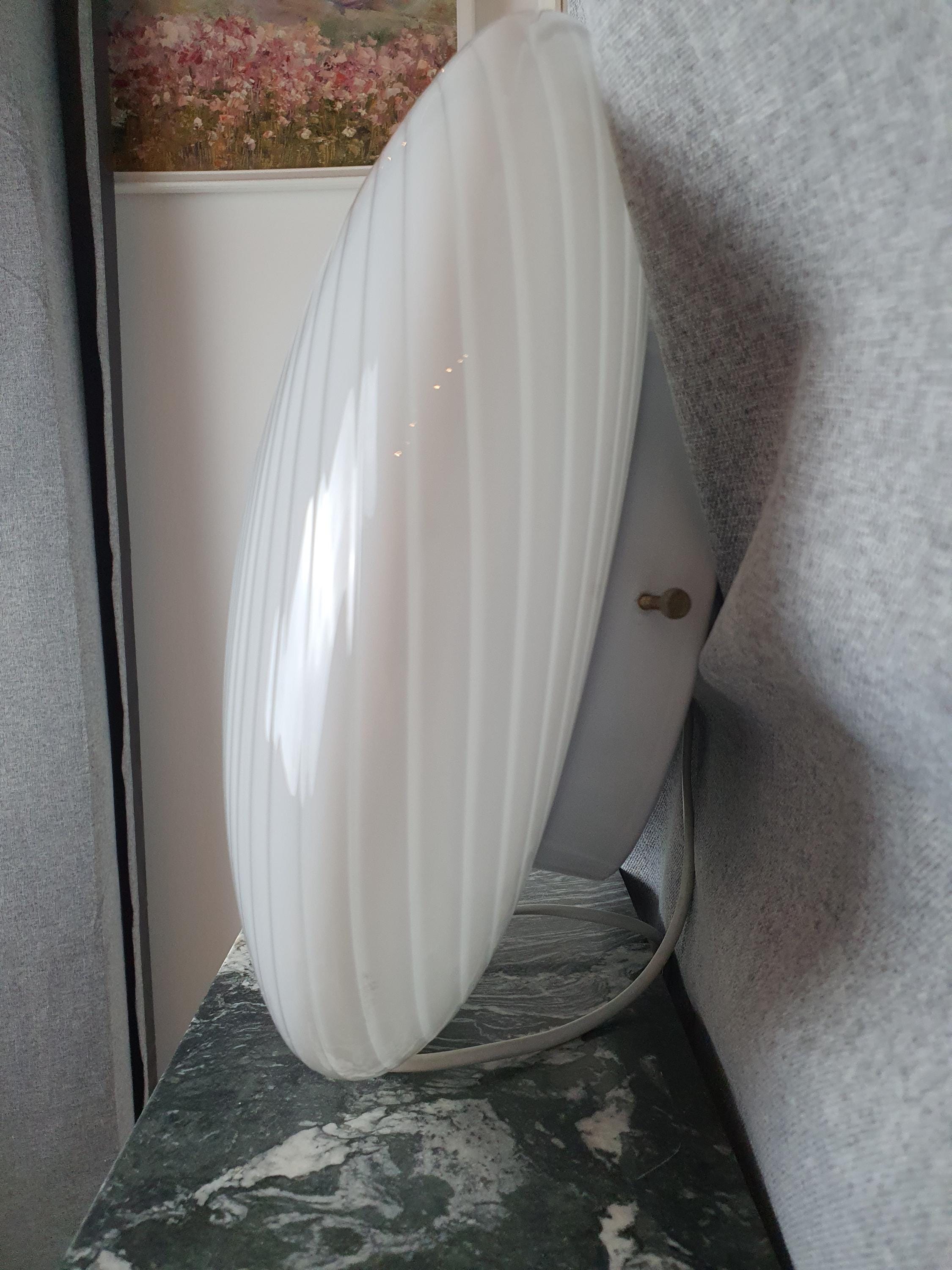 Signed De Majo Murano Glass Flush Mount: White Swirl Italian Lighting