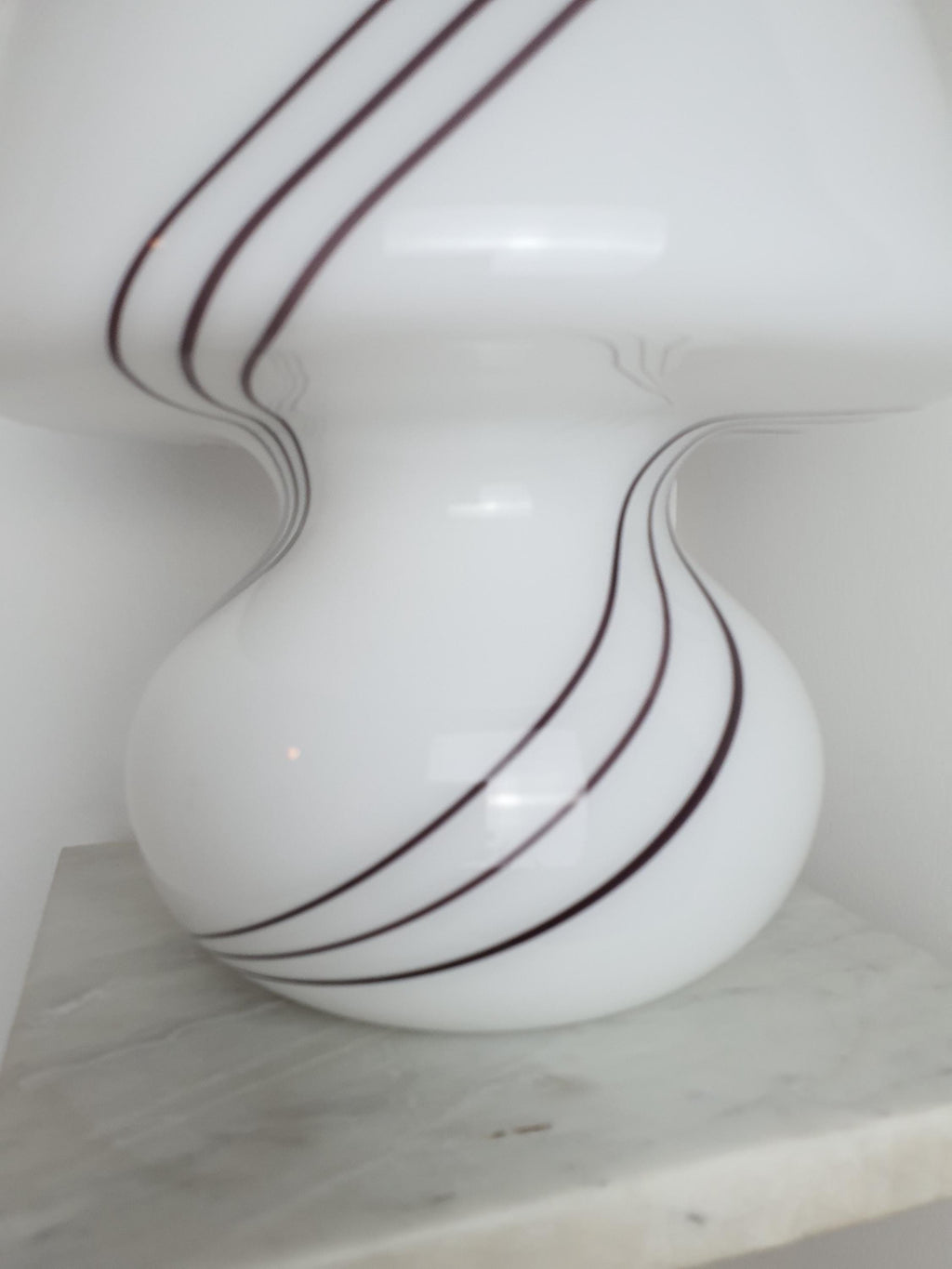 Vintage Murano Glass Mushroom Table Lamp | White with Black Swirl Lines | Mid-Century Italian Lighting