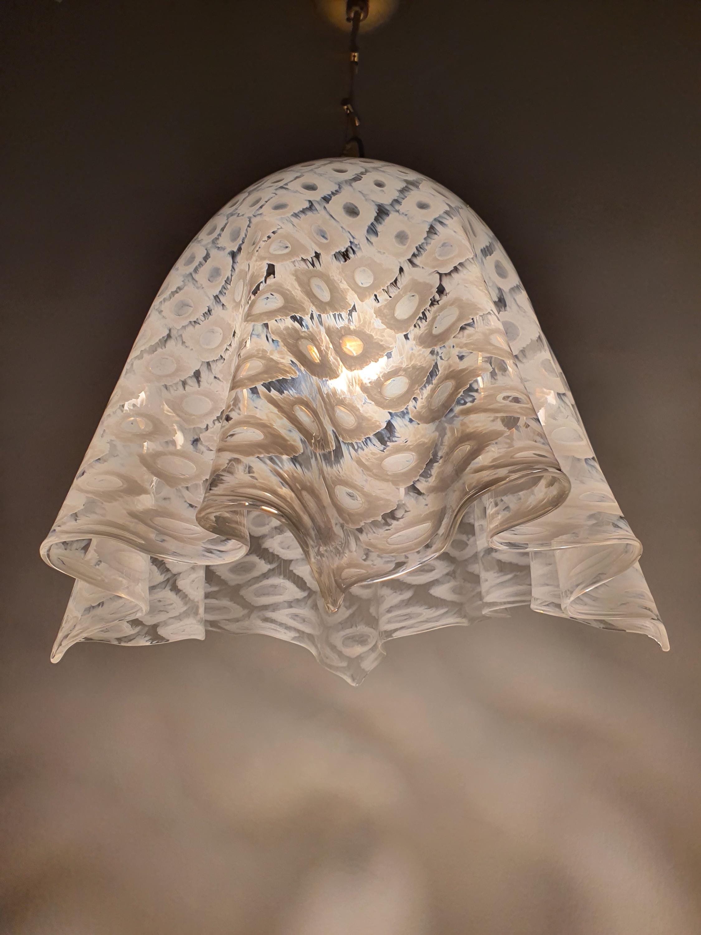 La Murrina Murano Glass Pendant Light: Bubbled White Skirt, Mid-Century Modern