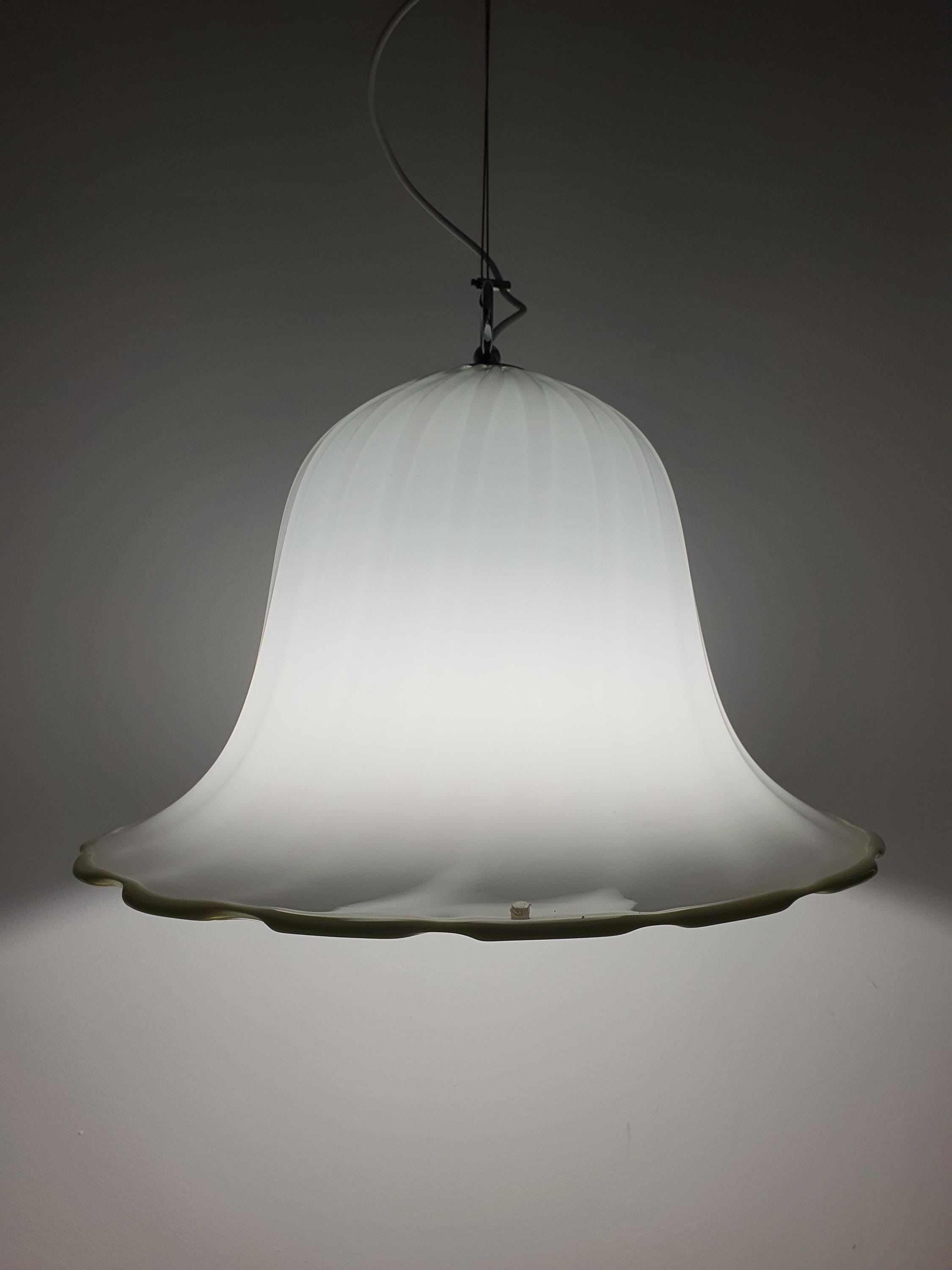 La Murrina Tulip Pendant Light | Vintage Murano Glass Lighting with Green Rim | Italian Mid-Century Modern