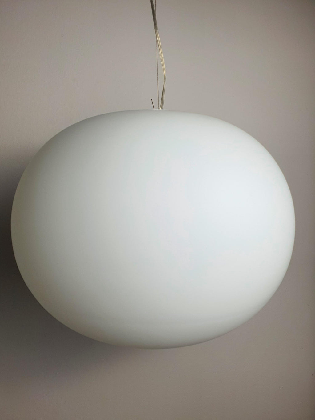 Large vintage satin opaline glass globe pendant — very good vintage condition, full view